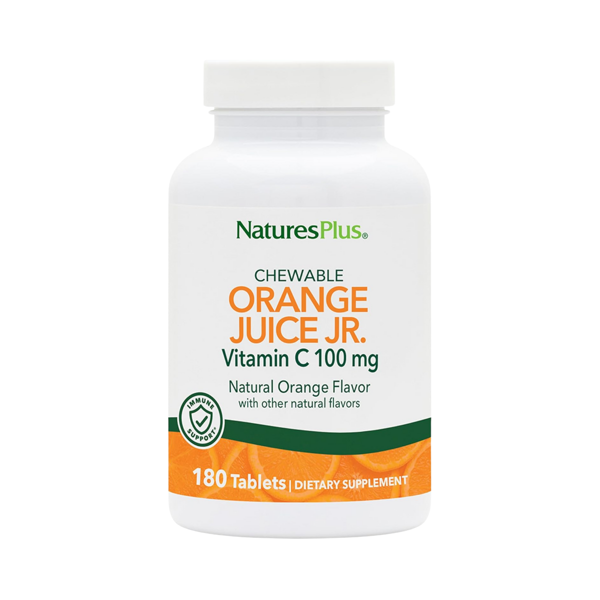 NaturesPlus, Orange Juice Jr Chewable Vitamin C, Natural Orange, 100 Mg, 180 Tablets