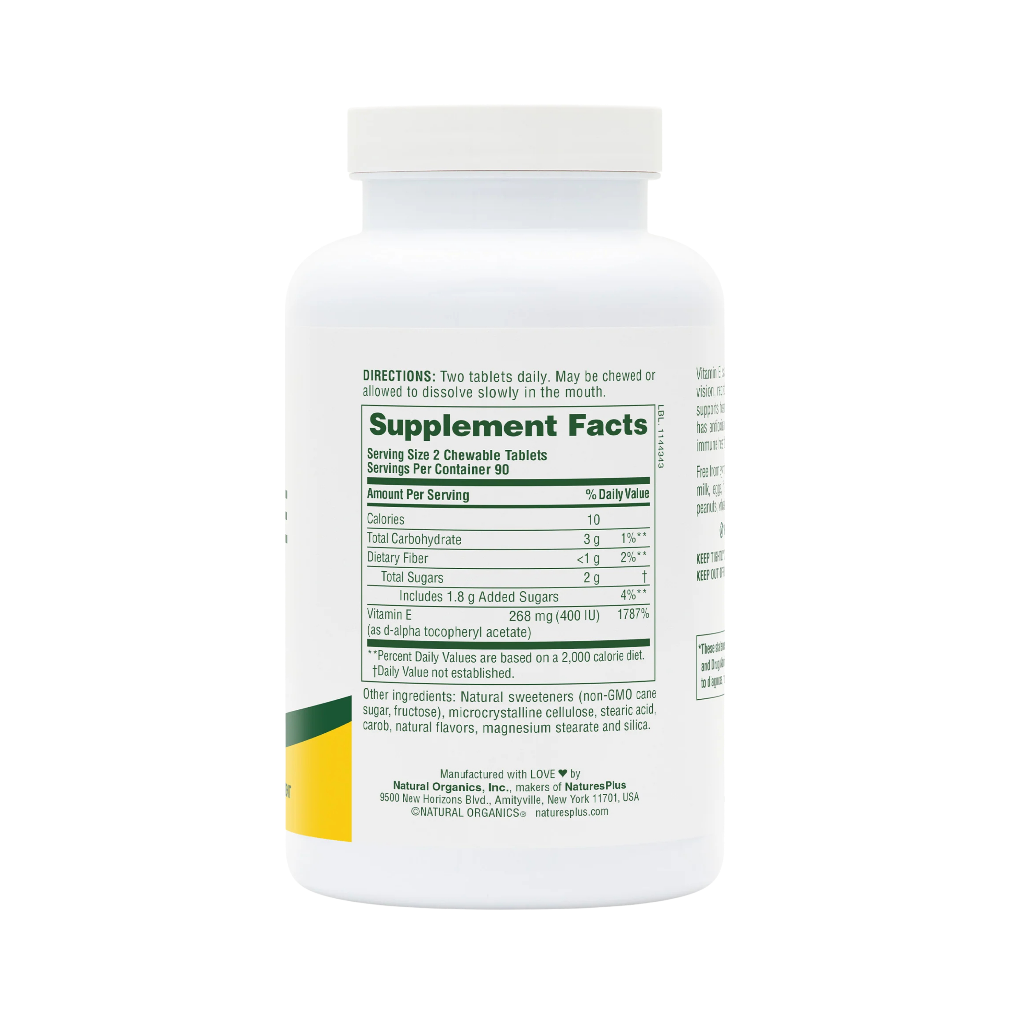 NaturesPlus, Vitamin E Chewable 400 IU, 90 Vegetarian Tablets