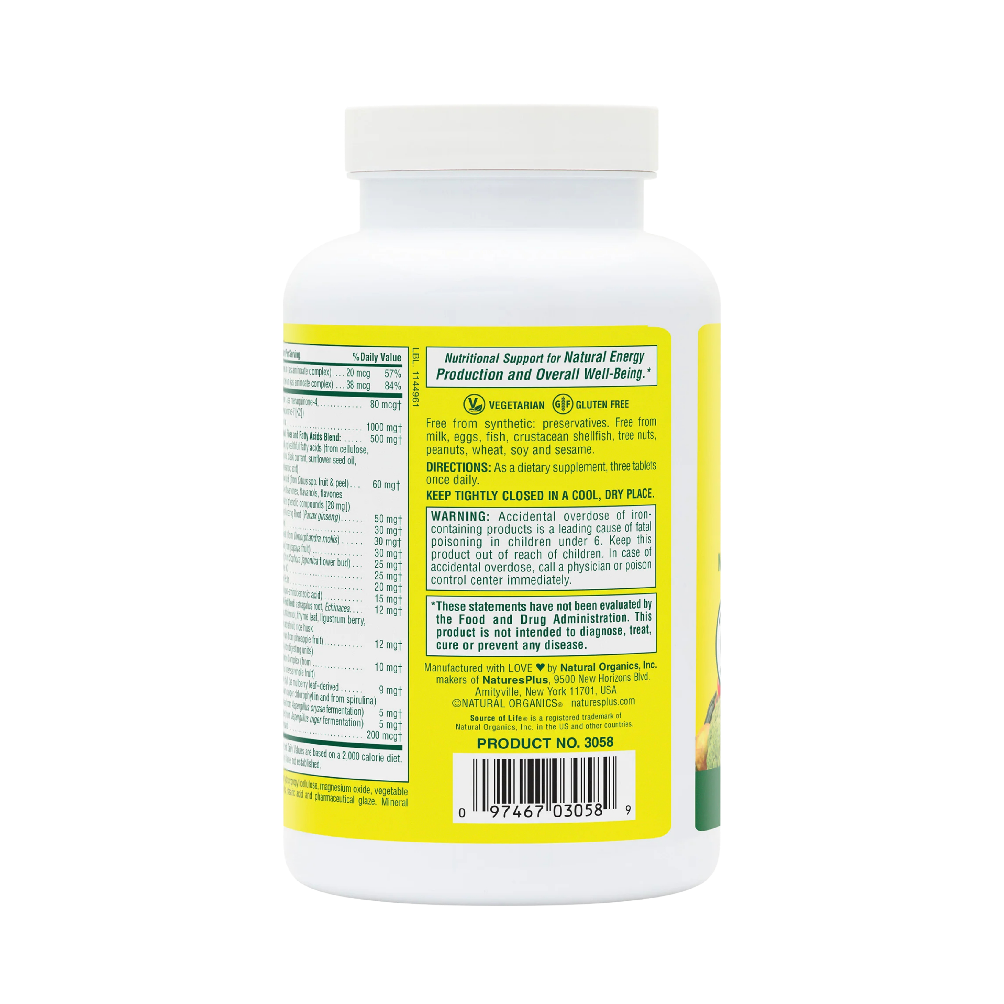 NaturesPlus, Source of Life, Multi-Vitamin & Mineral Supplement, 180 Tablets