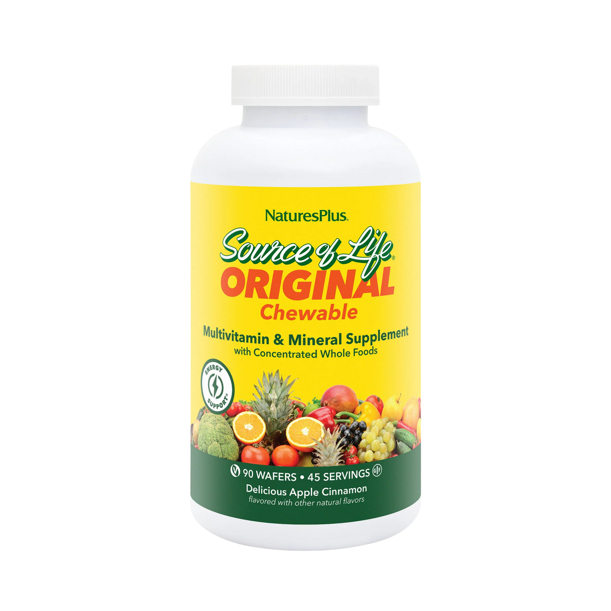 NaturesPlus, Source of Life, Adult's Chewable Multi-Vitamin & Mineral Supplement, Delicious Apple Cinnamon, 90 Wafers