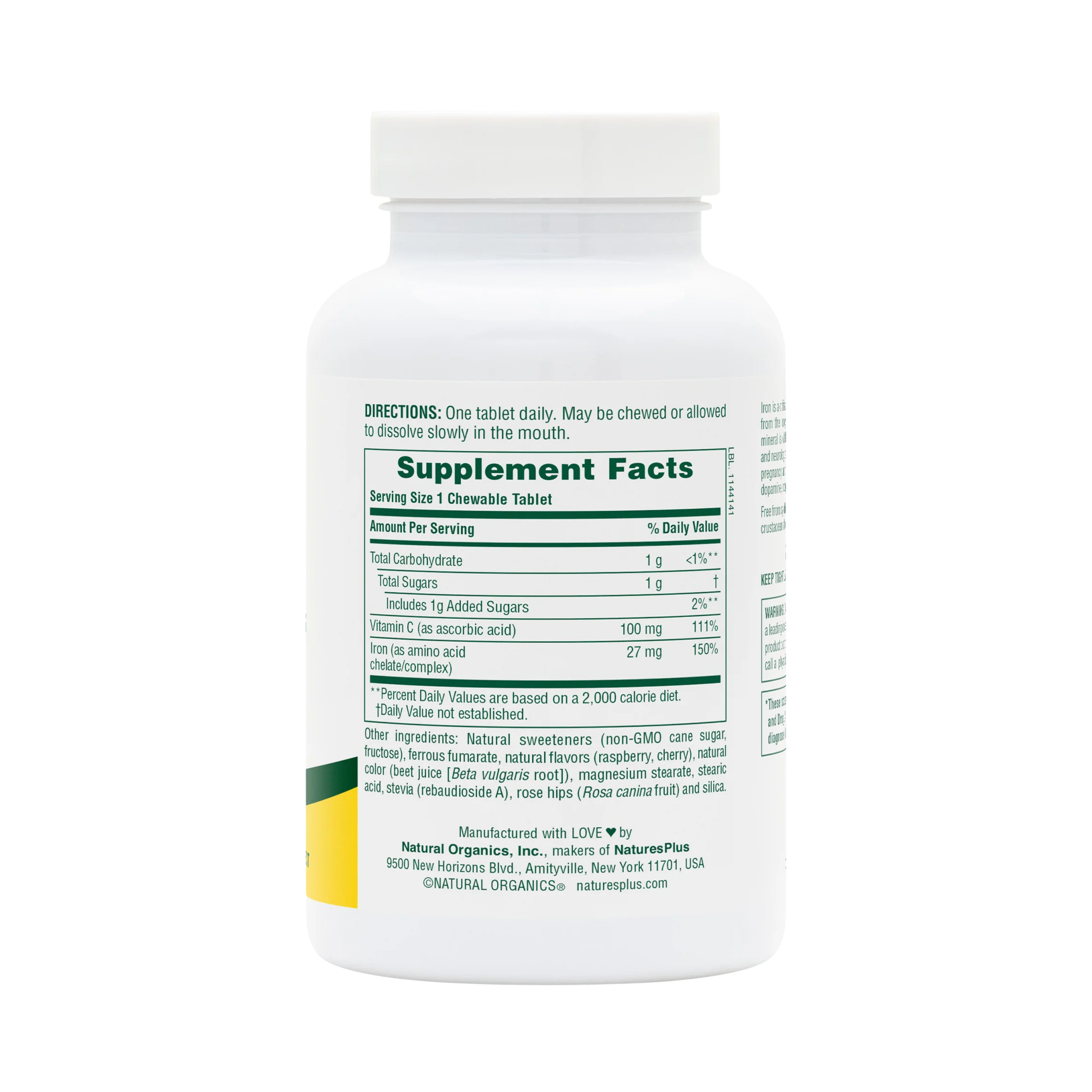 NaturesPlus, Chewable Iron with Vitamin C and Herbs, Cherry, 90 Tablets