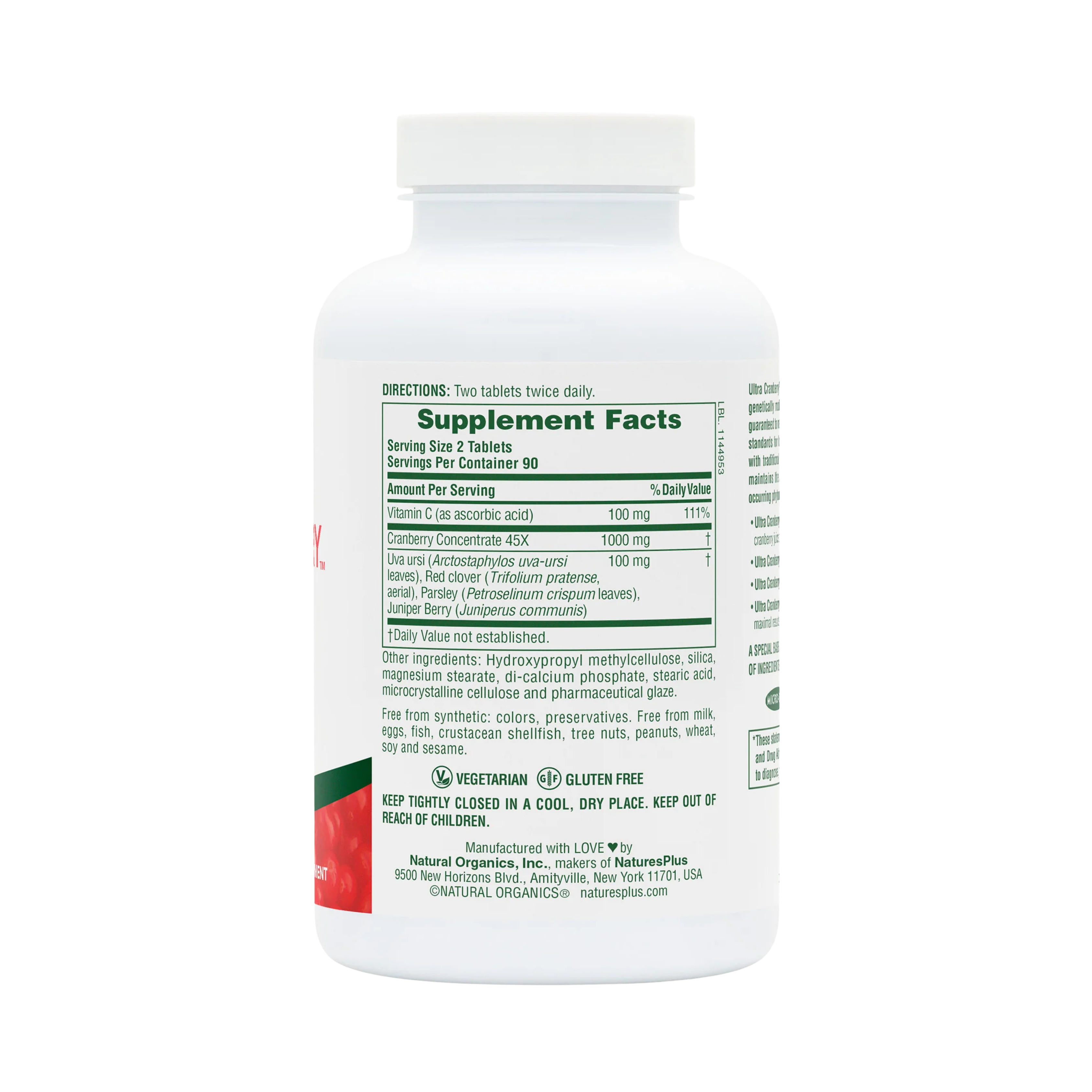 NaturesPlus, Sustained Release Ultra Cranberry, 1000 Mg, 180 Tablets