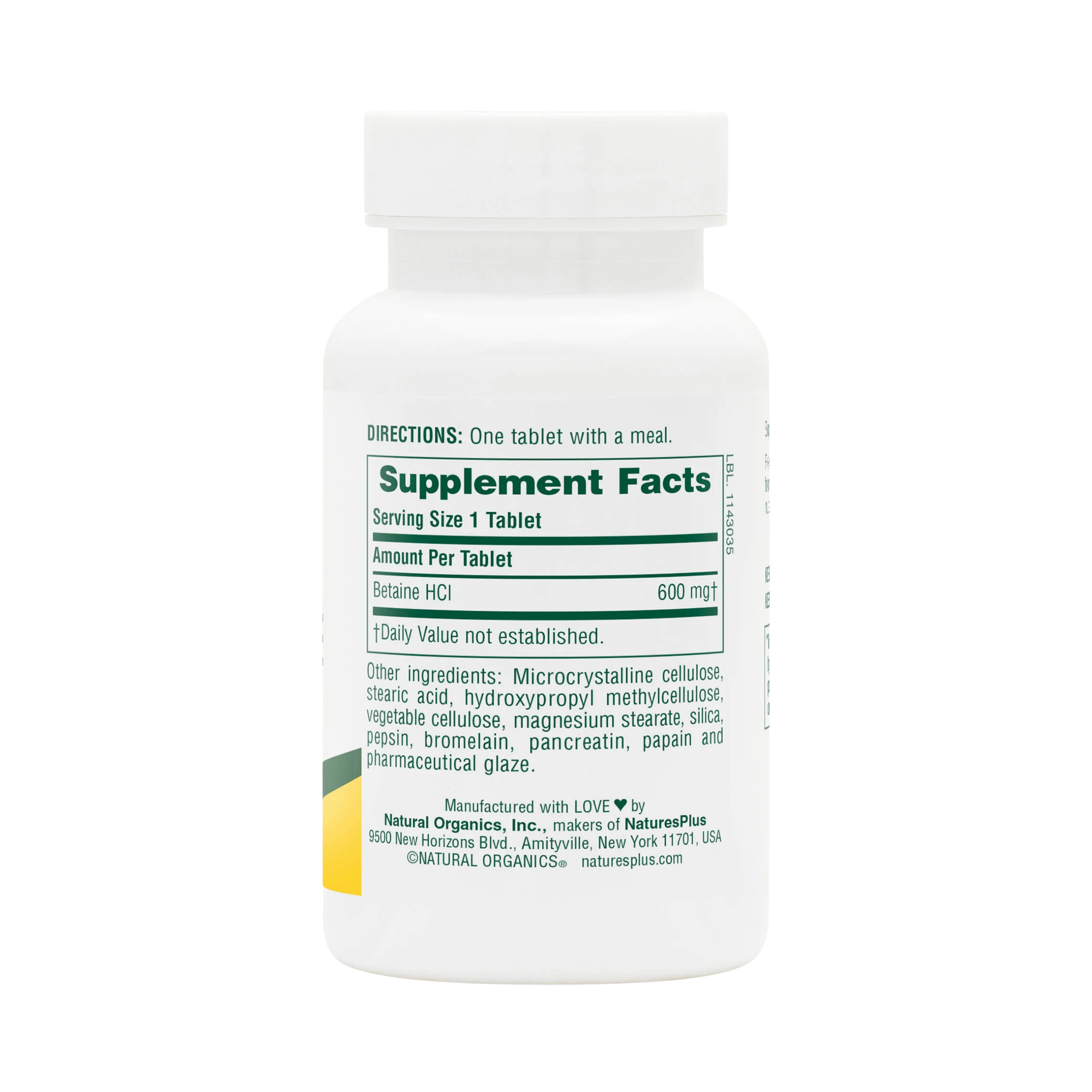 NaturesPlus, Betaine Hydrochloride, 600 Mg, 90 Tablets