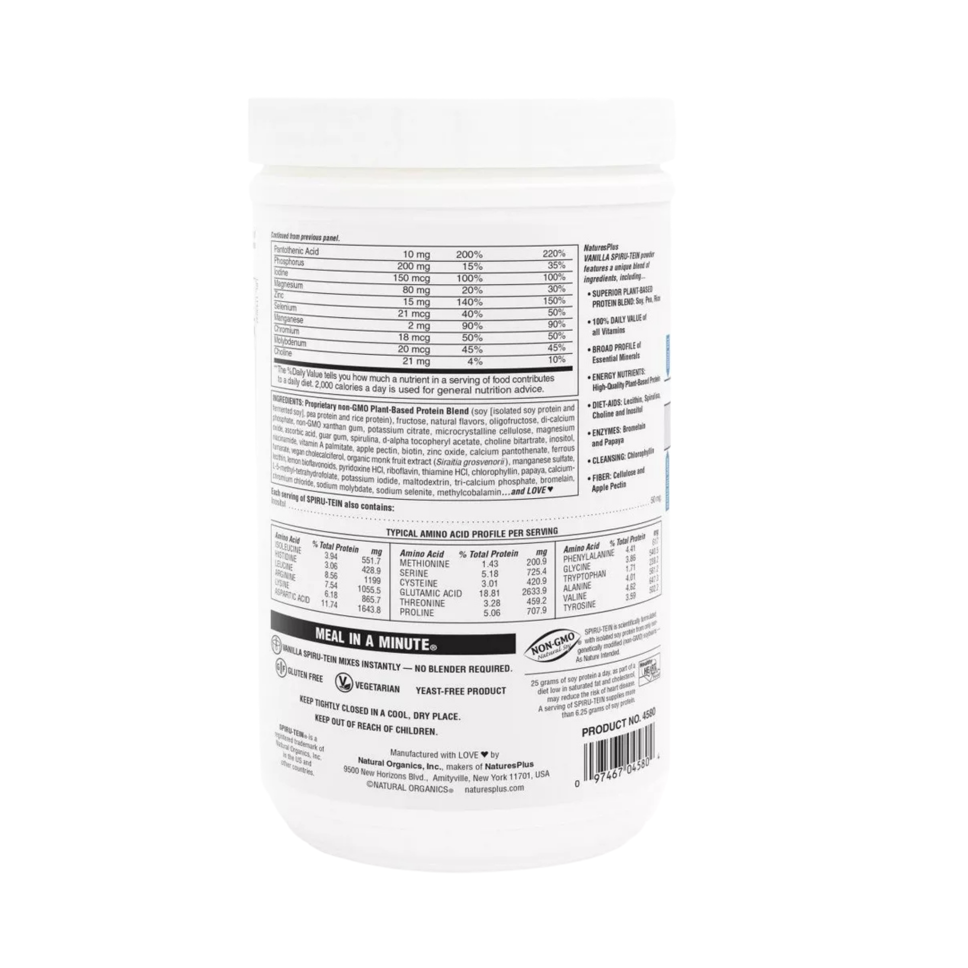 NaturesPlus, Spiru-Tein, Protein Powder Meal, Vanilla, 1.06 Lbs