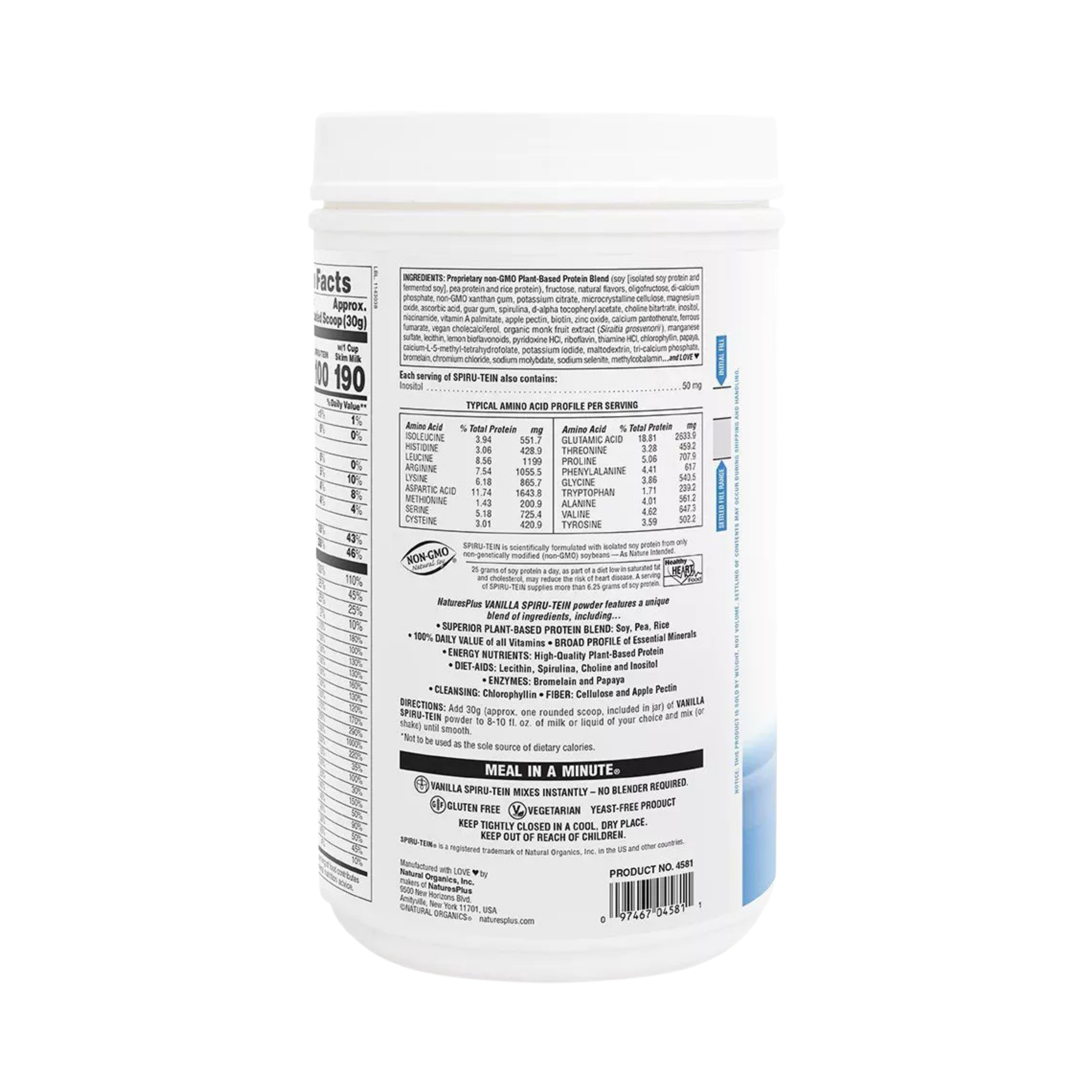 NaturesPlus, Spiru-Tein, Protein Powder Meal, Vanilla, 2.12 Lbs