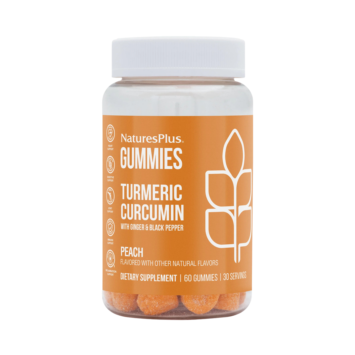 NaturesPlus, Turmeric Curcumin With Ginger & Black Pepper, Peach, 60 Gummies