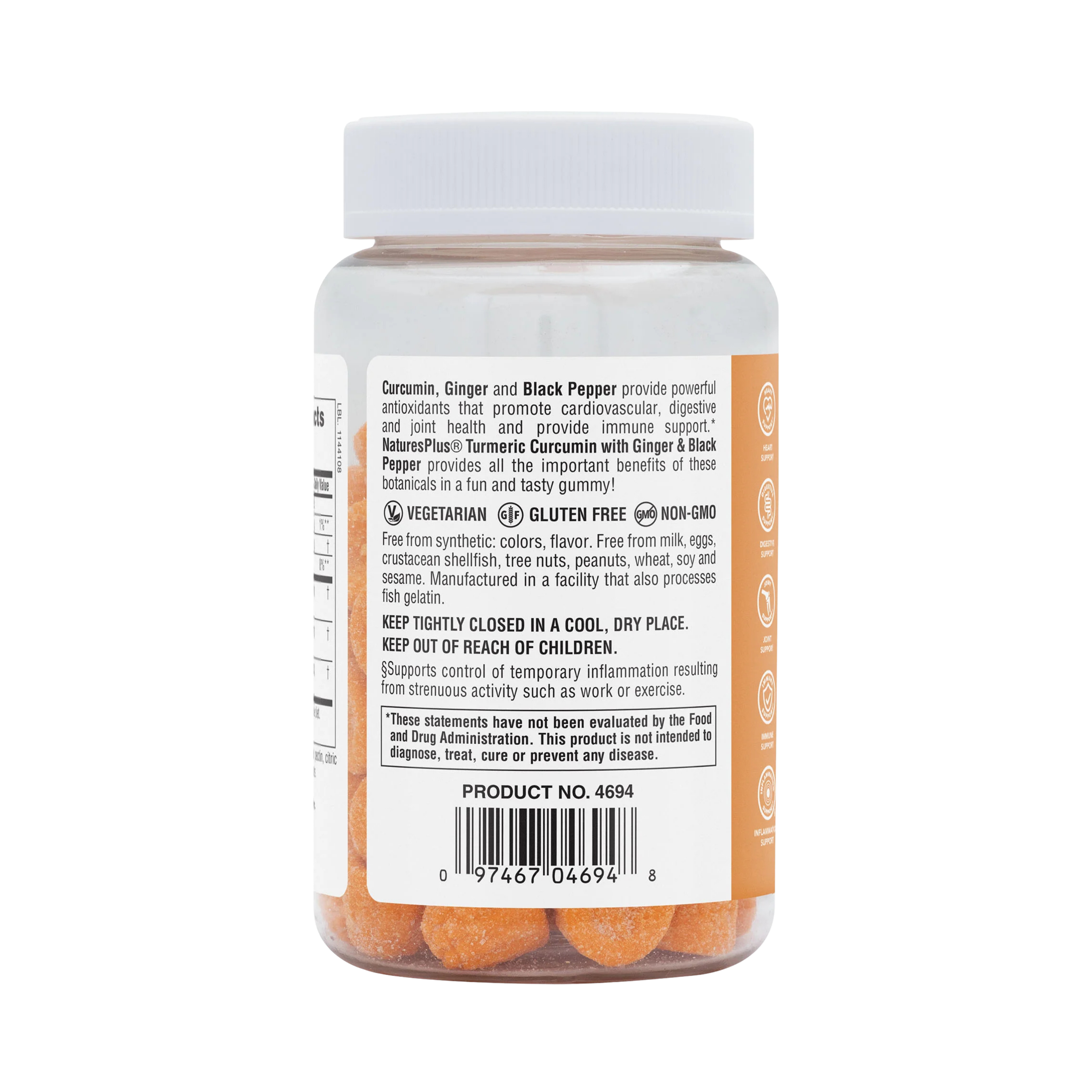 NaturesPlus, Turmeric Curcumin With Ginger & Black Pepper, Peach, 60 Gummies