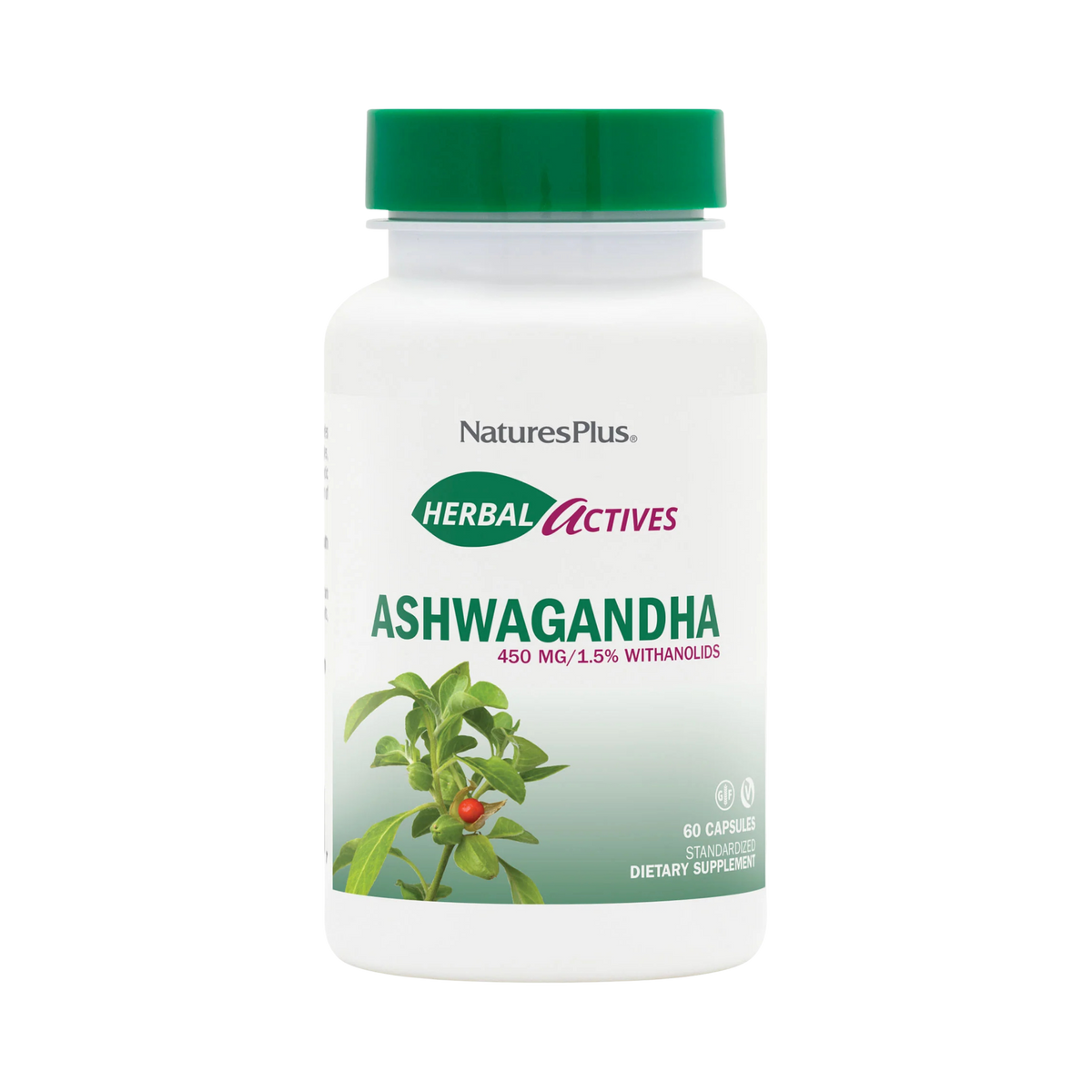 NaturesPlus, Herbal Actives, Ashwagandha, 450 Mg, 60 Capsules