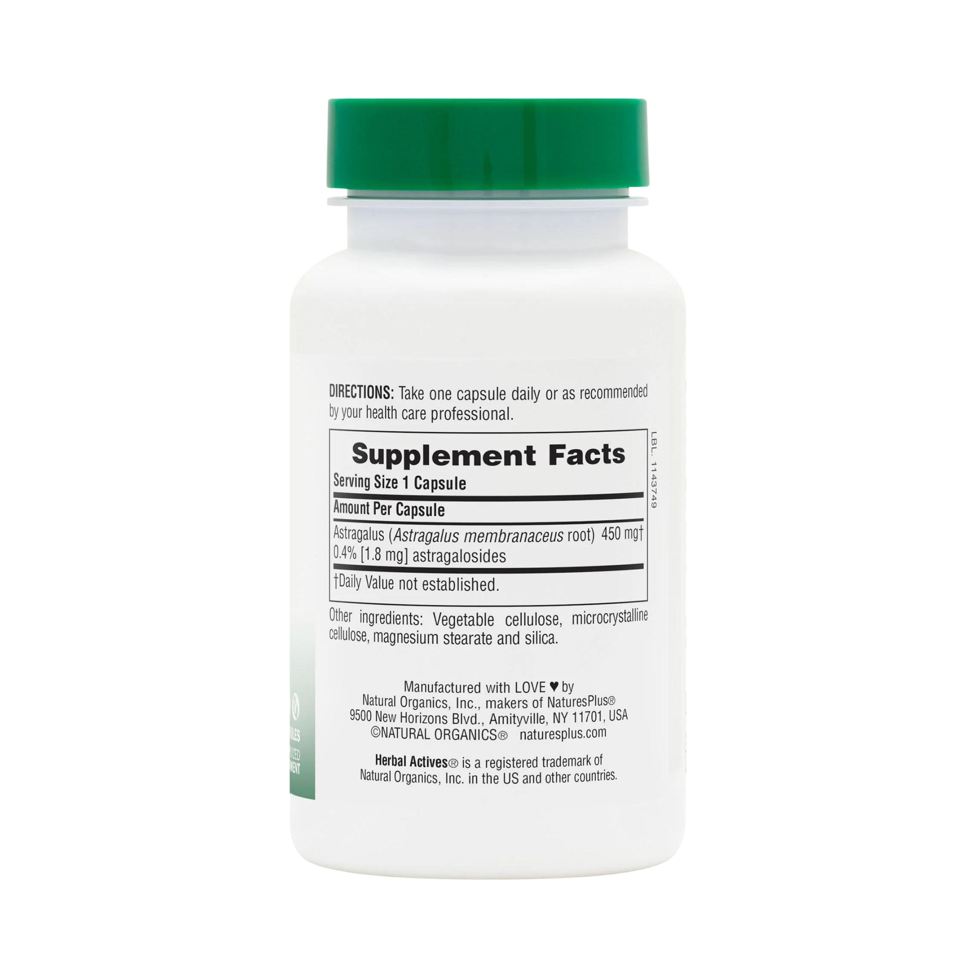 NaturesPlus, Herbal Actives, Astragalus, 450 Mg, 60 Capsules