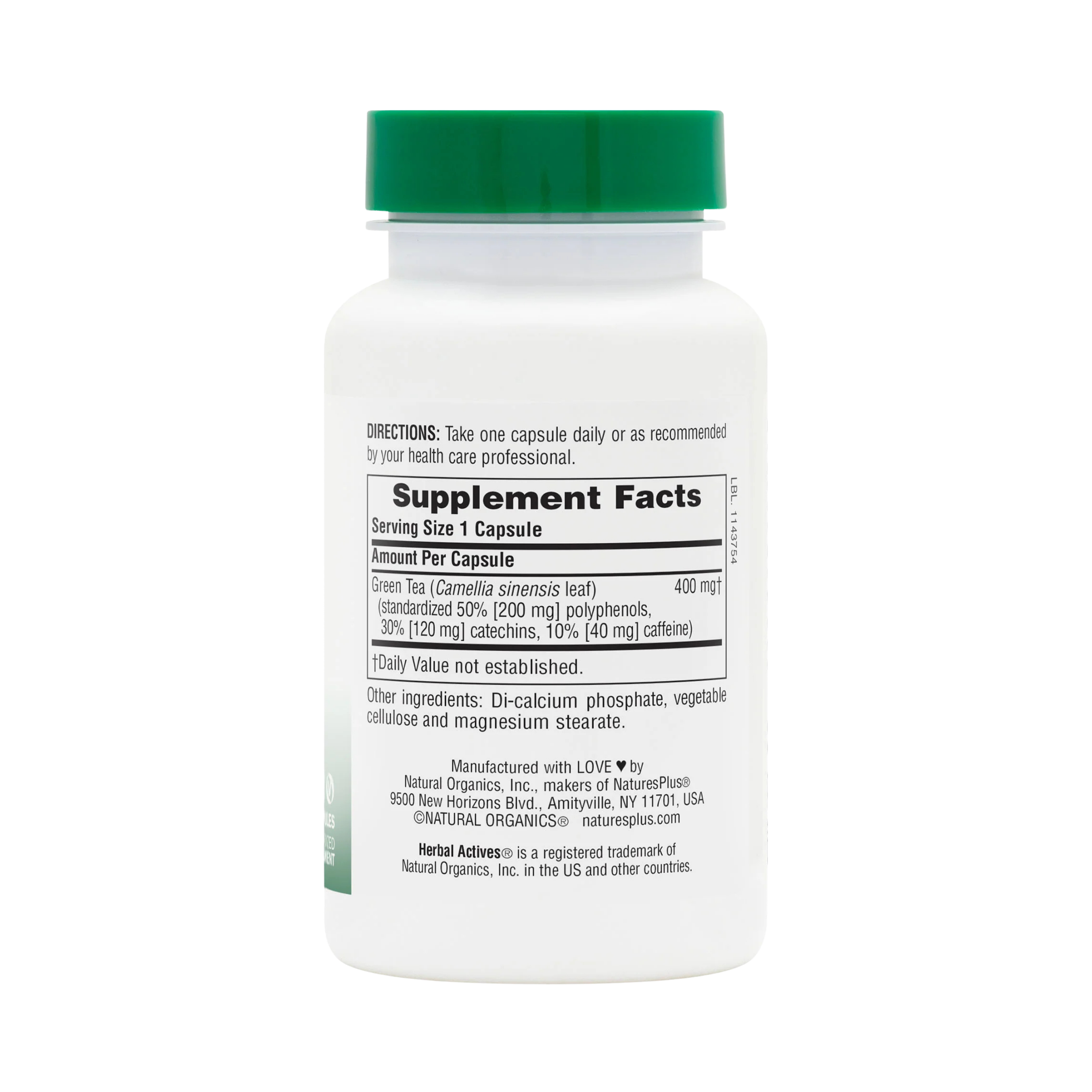 NaturesPlus, Herbal Actives, Green Tea, 400 Mg, 60 Capsules