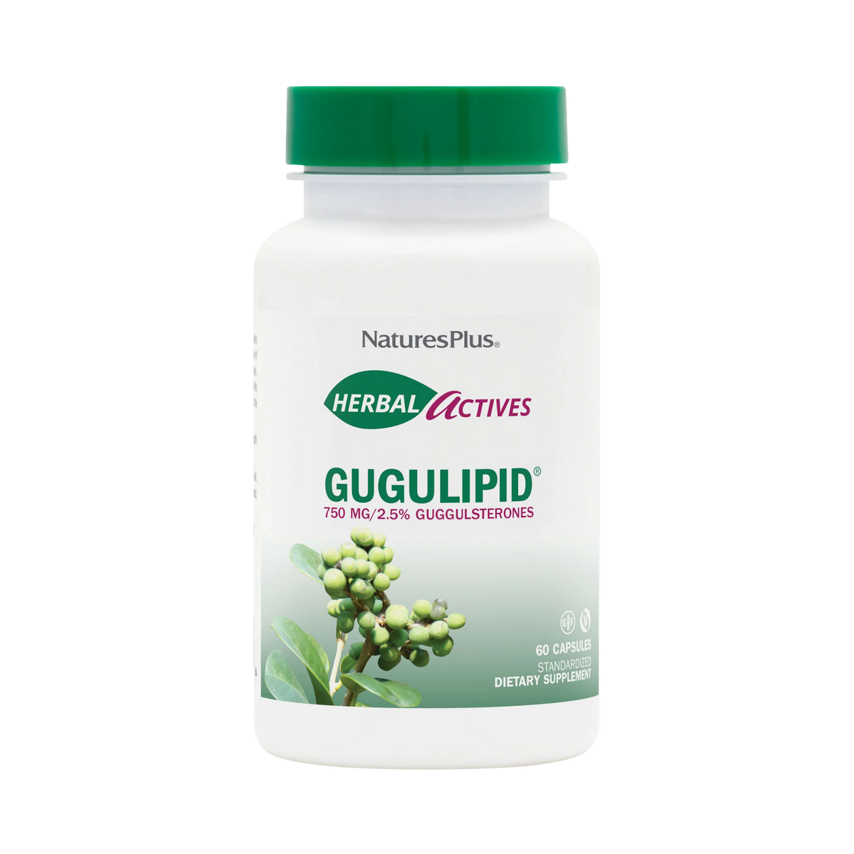 NaturesPlus, Herbal Actives Gugulipid, 750 Mg, 2.5% Guggulsterones, 60 Vegan Capsules
