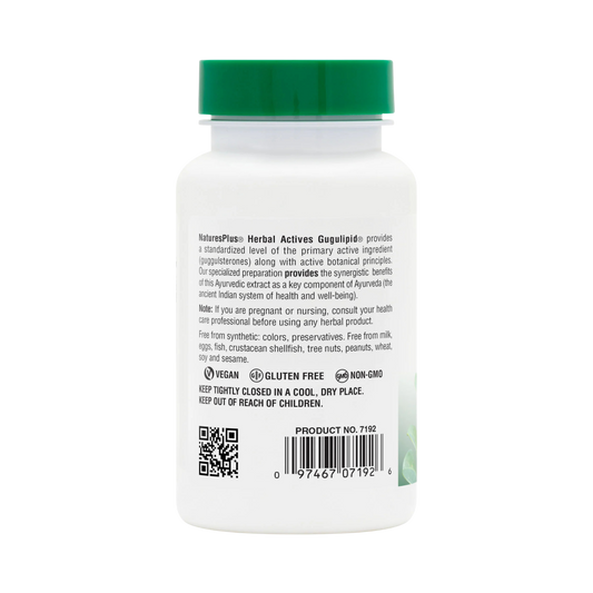 NaturesPlus, Herbal Actives Gugulipid, 750 Mg, 2.5% Guggulsterones, 60 Vegan Capsules