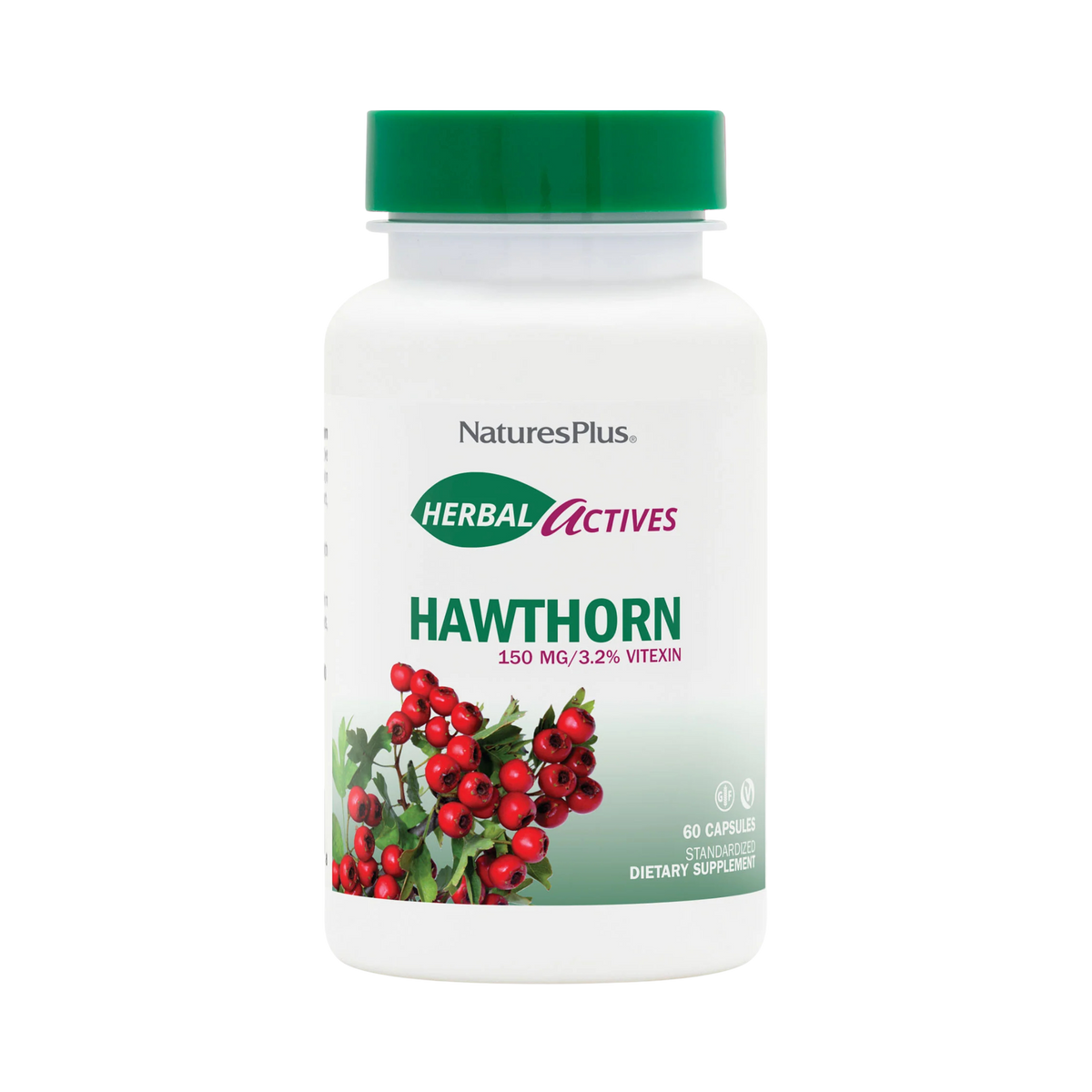 NaturesPlus, Herbal Actives, Hawthorn, 150 Mg, 60 Vegan Capsules
