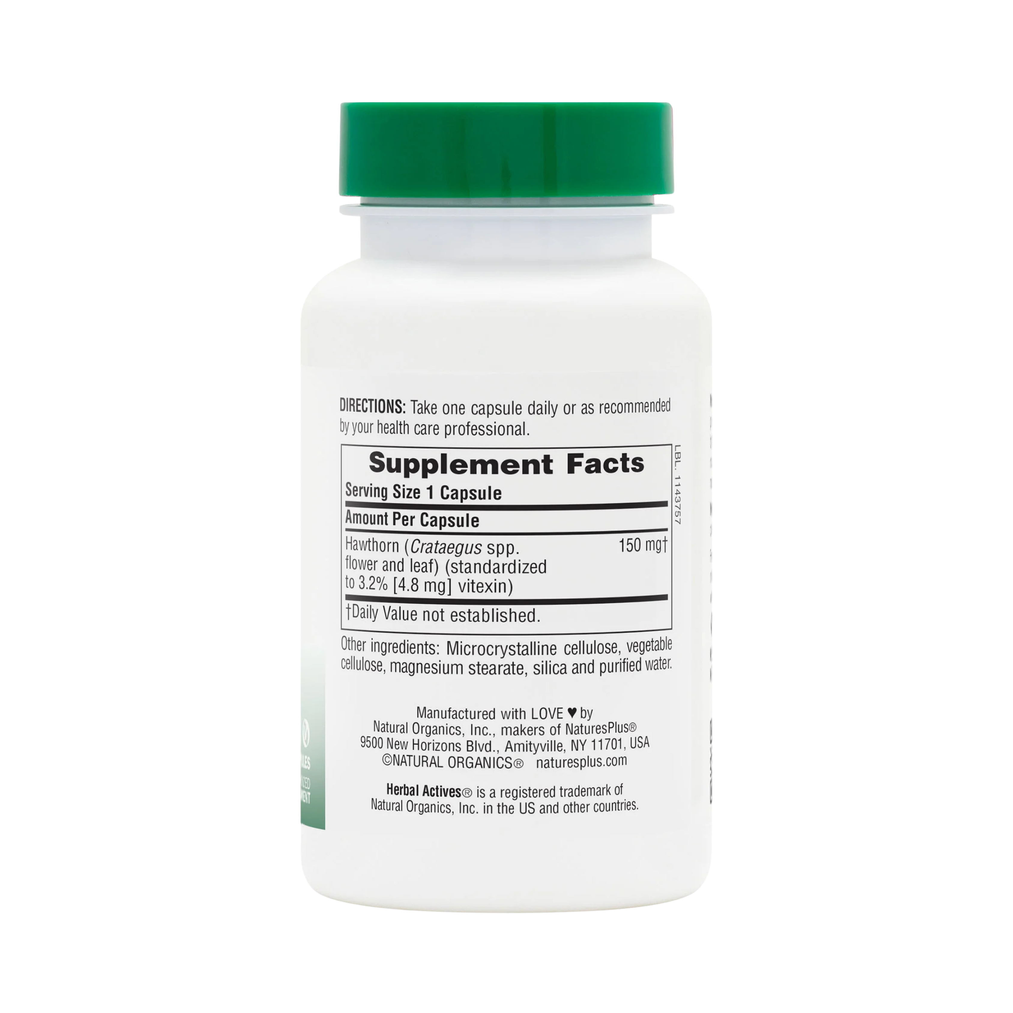 NaturesPlus, Herbal Actives, Hawthorn, 150 Mg, 60 Vegan Capsules