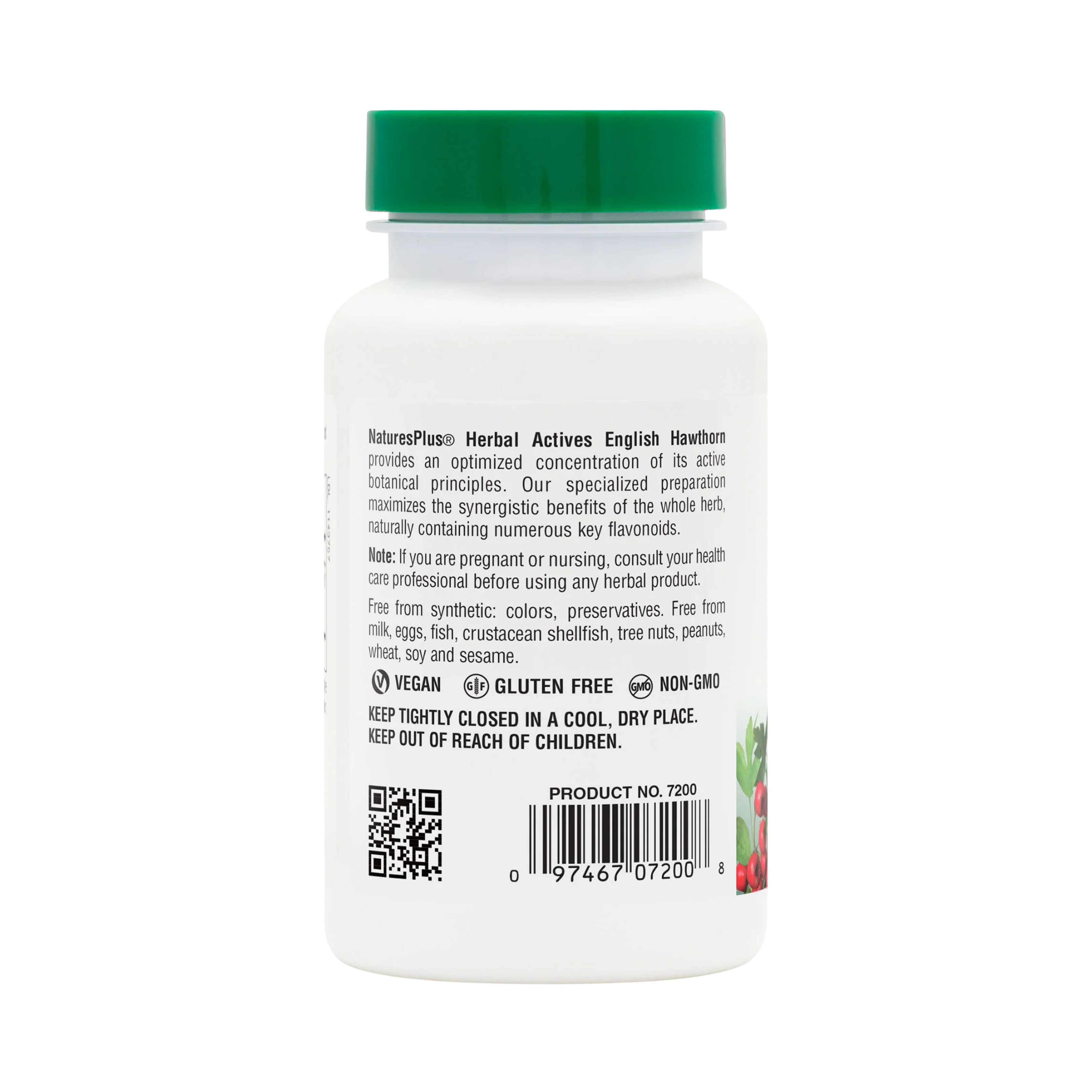 NaturesPlus, Herbal Actives, Hawthorn, 150 Mg, 60 Vegan Capsules