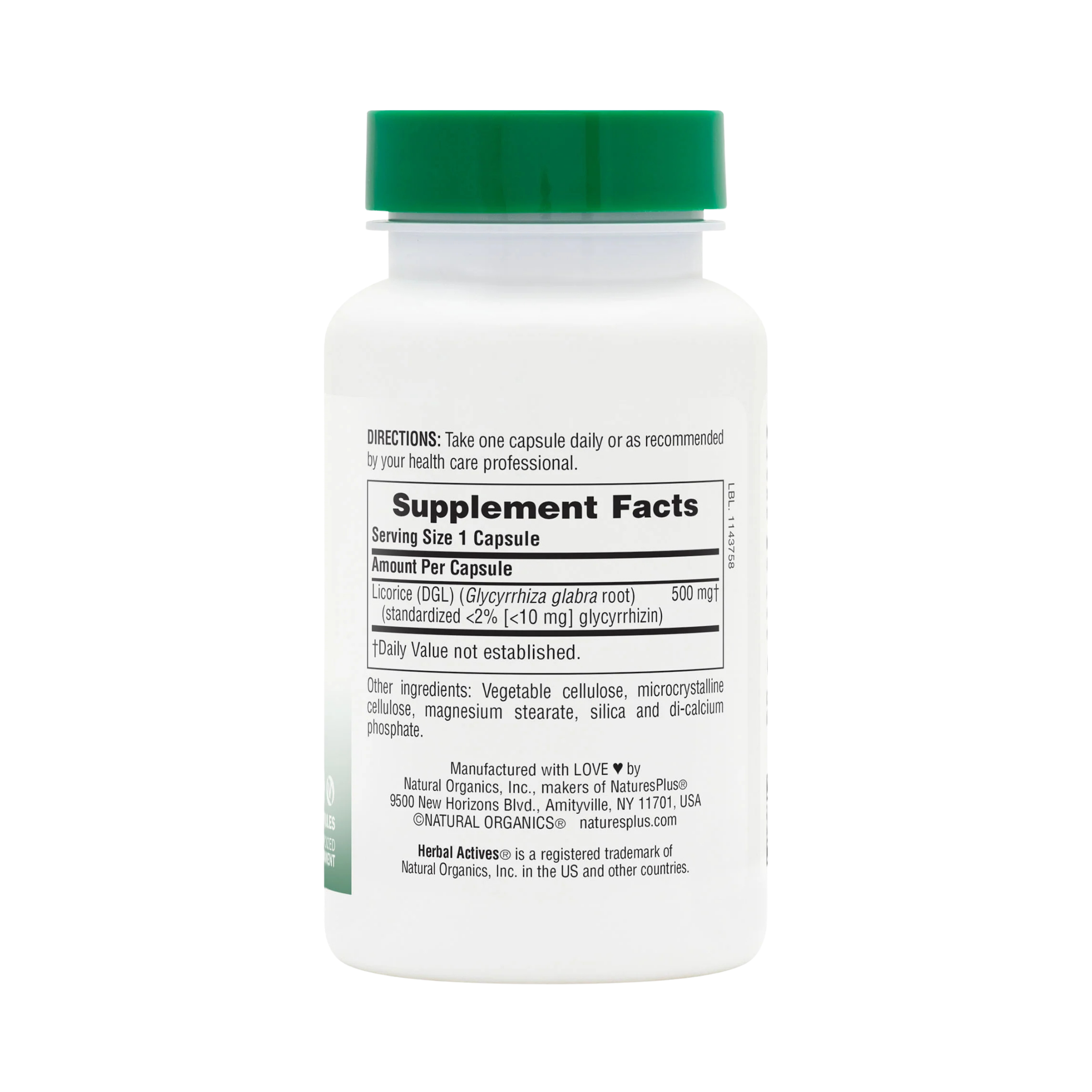 NaturesPlus, Herbal Actives, Licorice (DGL), 500 Mg, 60 Capsules