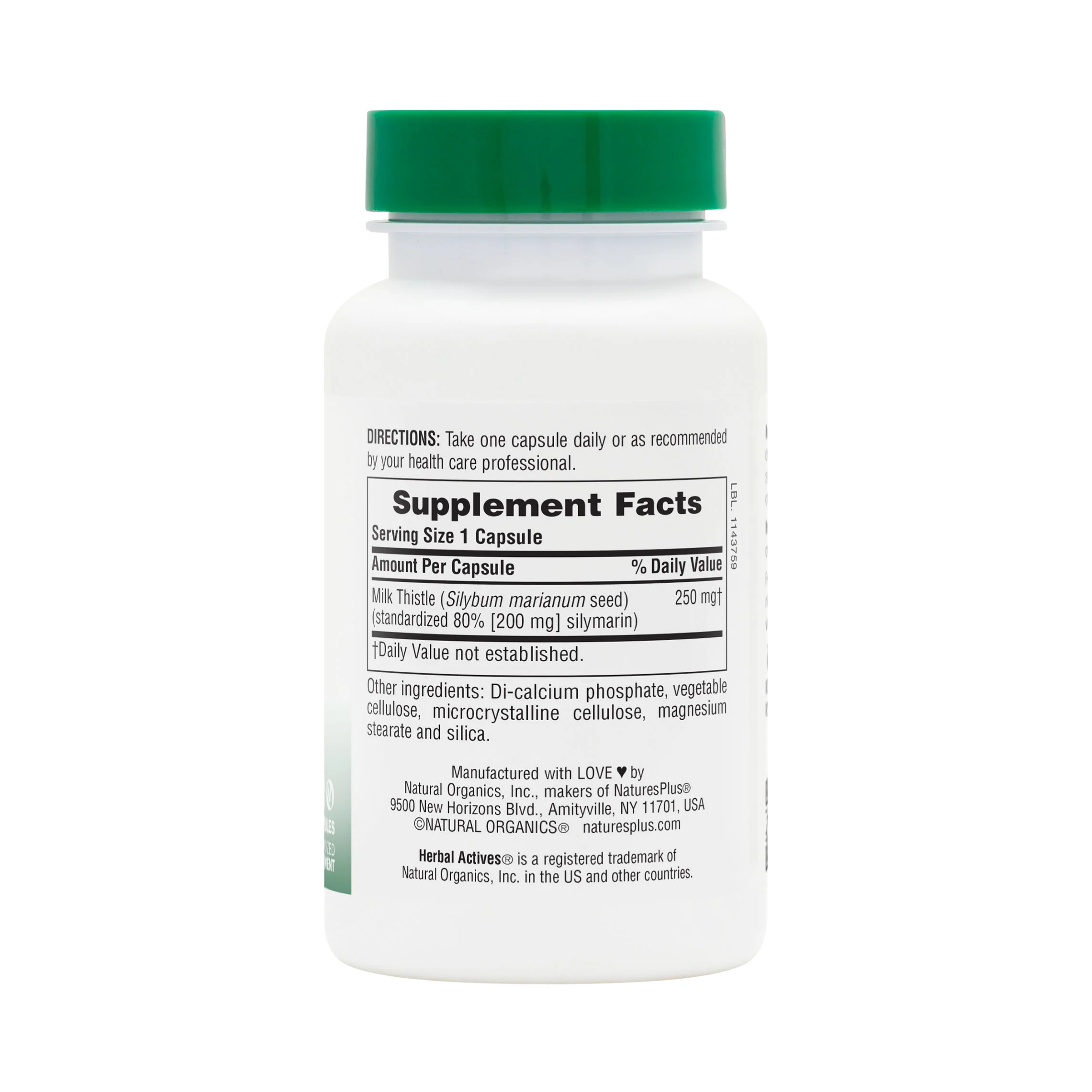 NaturesPlus, Herbal Actives, Milk Thistle, 250 Mg, 60 Vegan Capsules