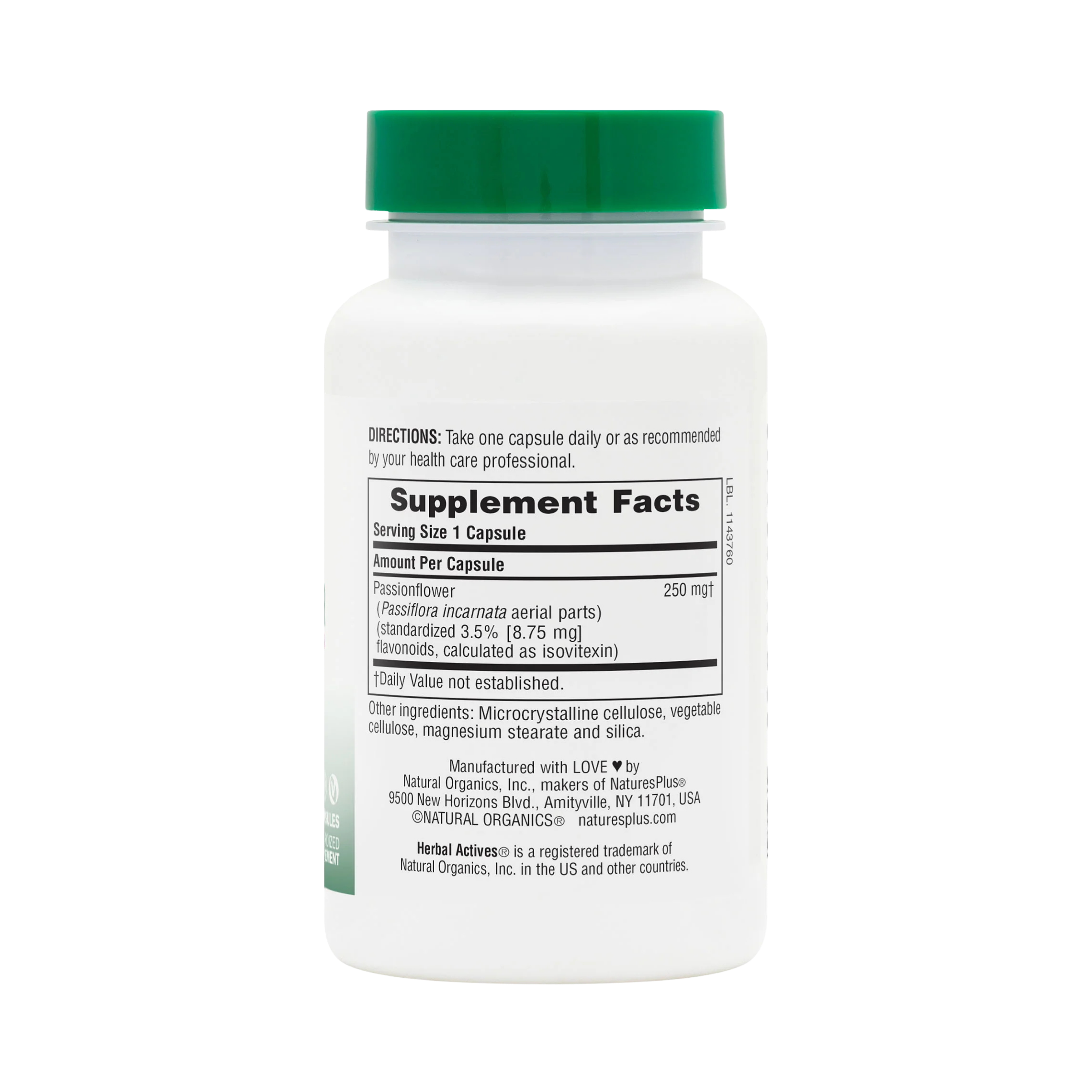 NaturesPlus, Herbal Actives, Passion Flower, 250 Mg, 60 Capsules