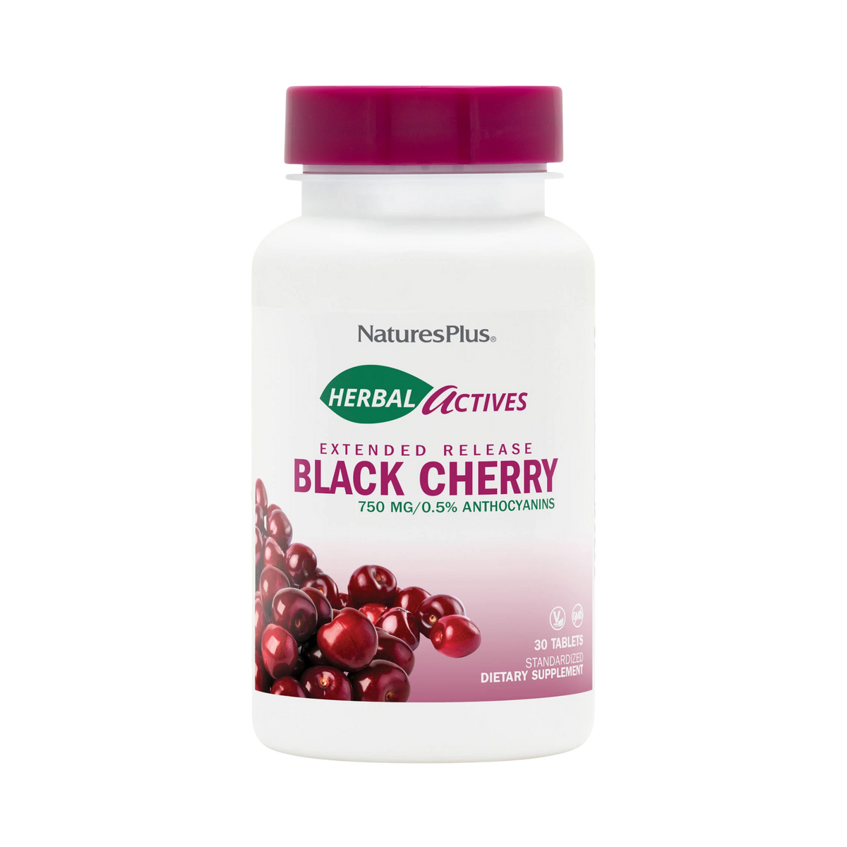 NaturesPlus, Herbal Actives, Black Cherry, 750 Mg, 30 Tablets