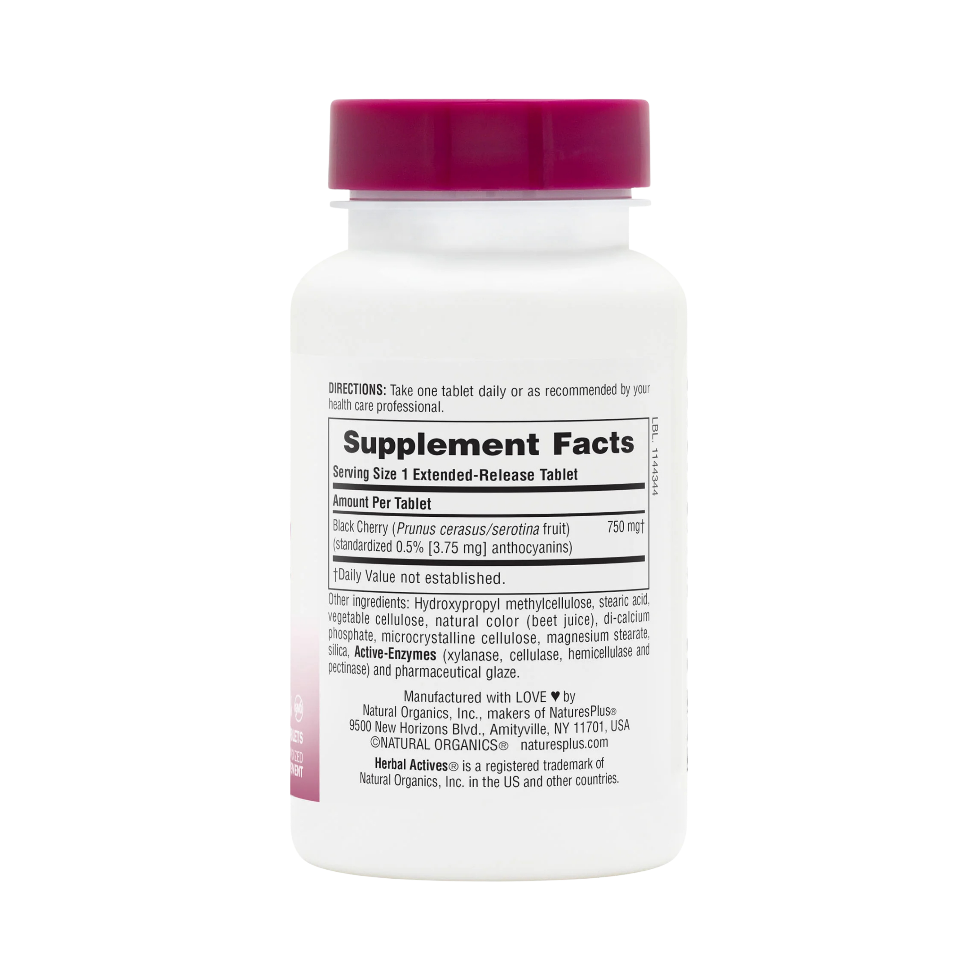 NaturesPlus, Herbal Actives, Black Cherry, 750 Mg, 30 Tablets
