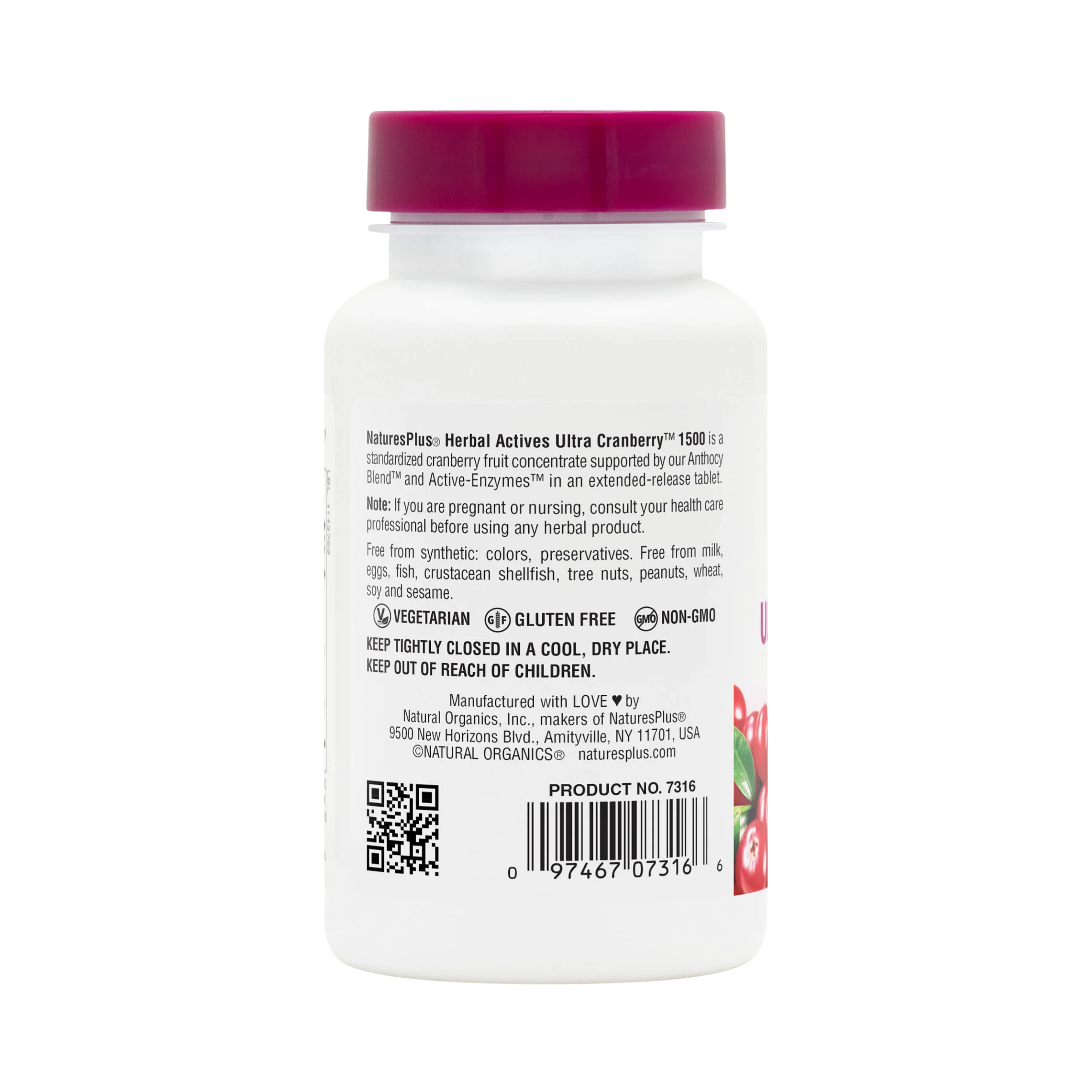 NaturesPlus, Herbal Actives, Ultra Cranberry 1500, 30 Tablets