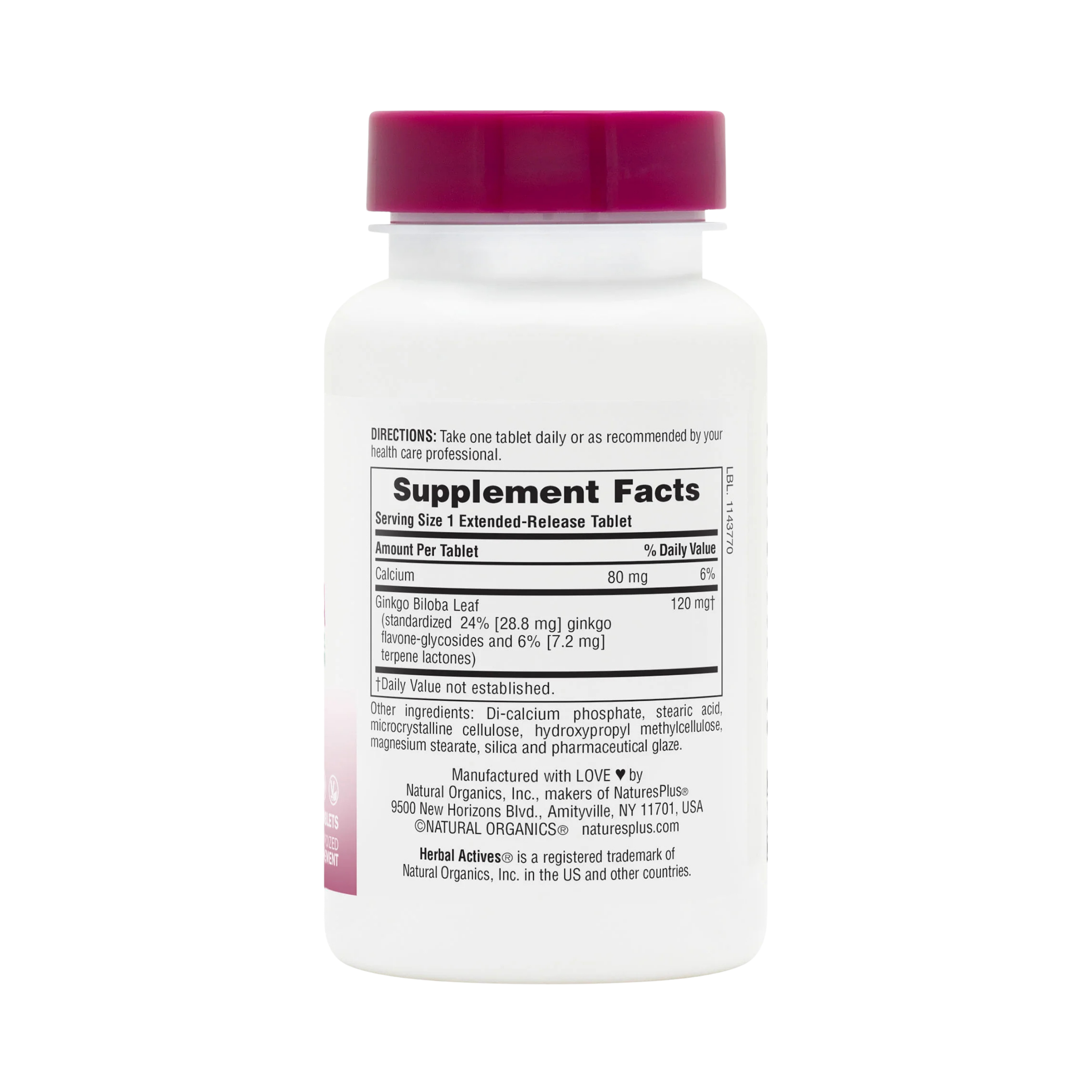 NaturesPlus, Herbal Actives Ginkgo Biloba, Extended Release, 120 Mg, 60 Vegan Tablets