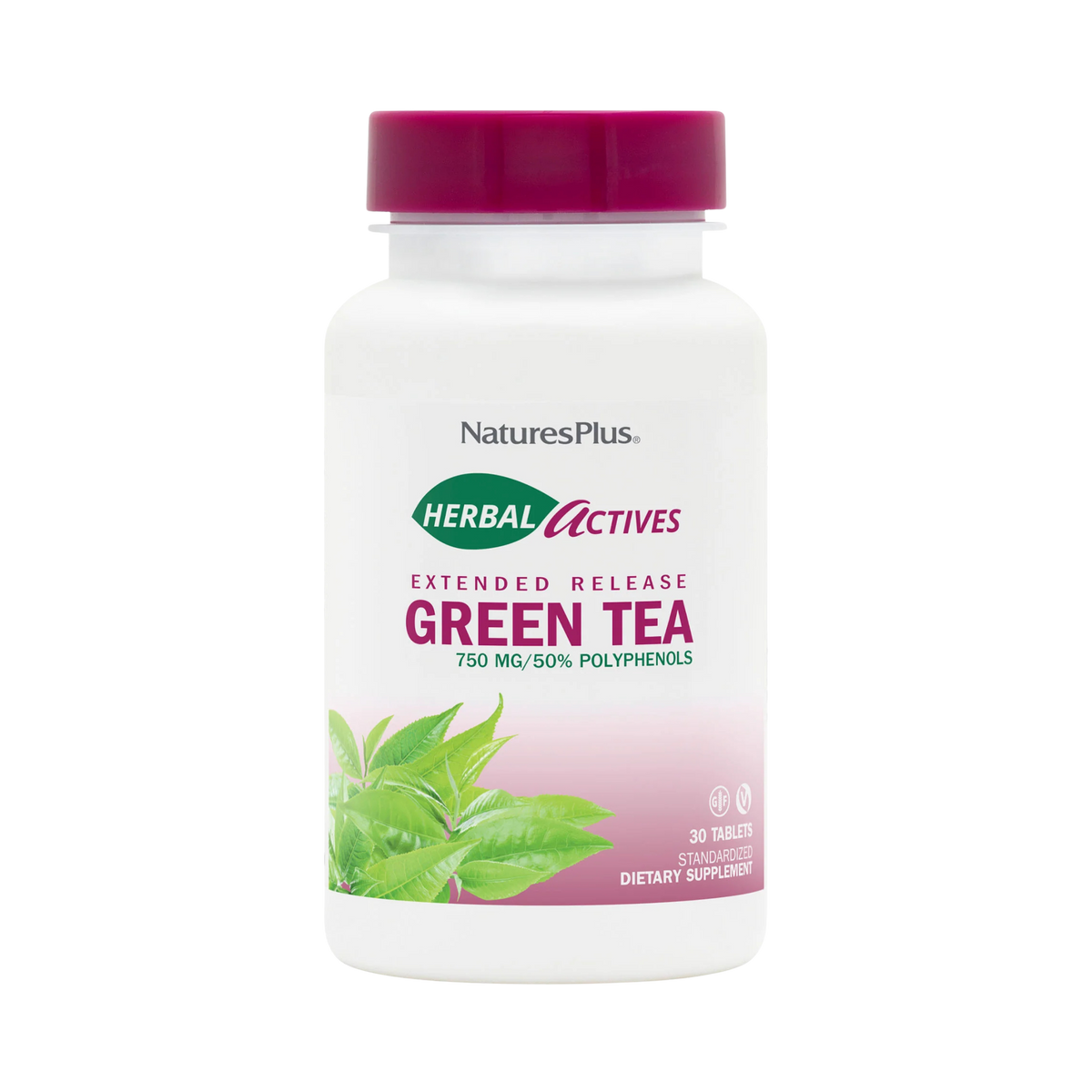 NaturesPlus, Herbal Actives Chinese Green Tea, Extended Release, 750 Mg, Overall Well-Being, 30 Vegetarian Tablets