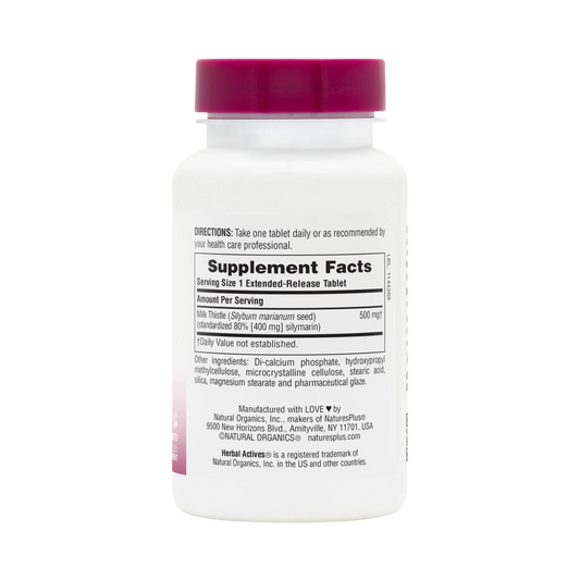 NaturesPlus, Herbal Actives, Milk Thistle, Extended Release, 500 Mg, 30 Tablets