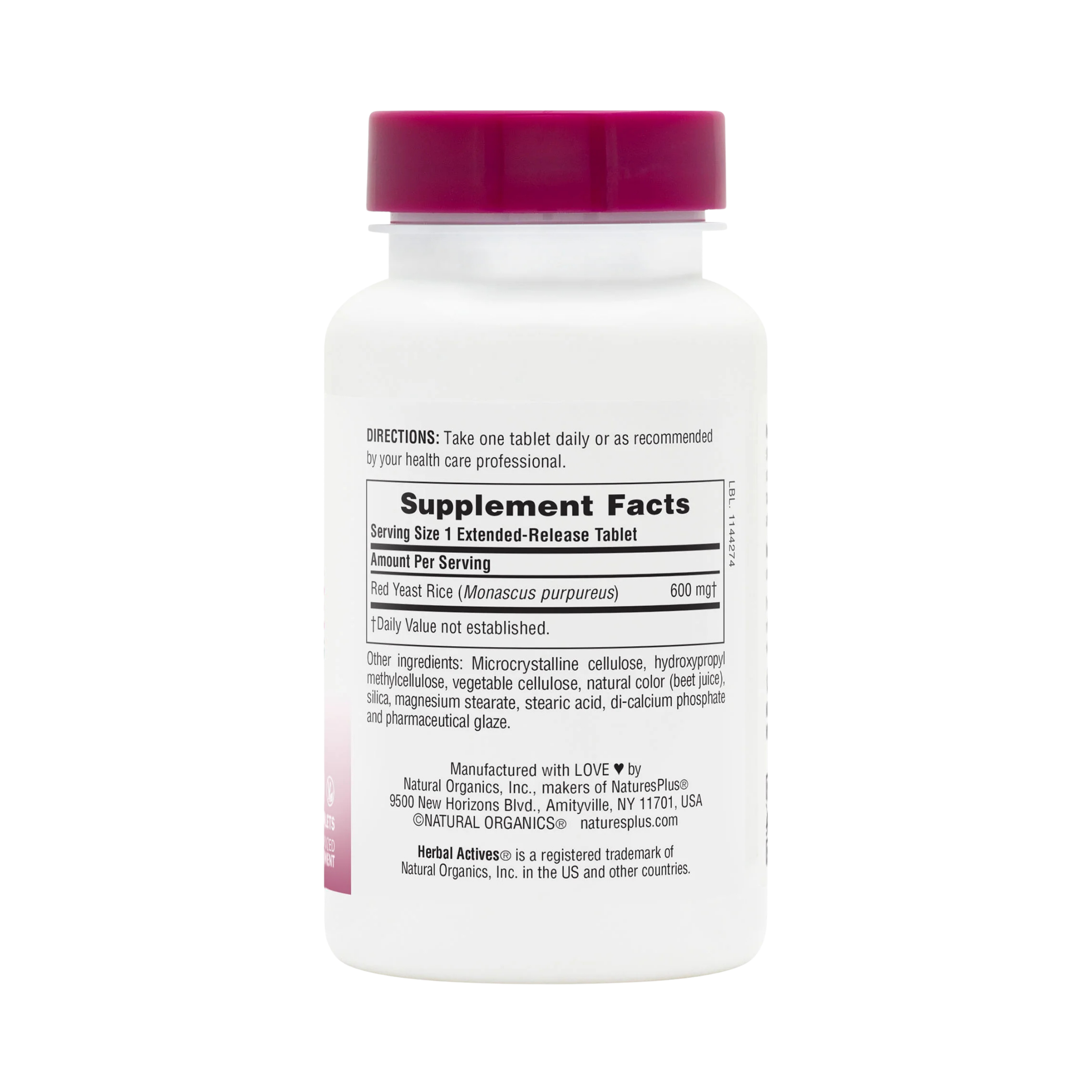 NaturesPlus, Herbal Actives, Red Yeast Rice, 600 Mg, 30 Tablets