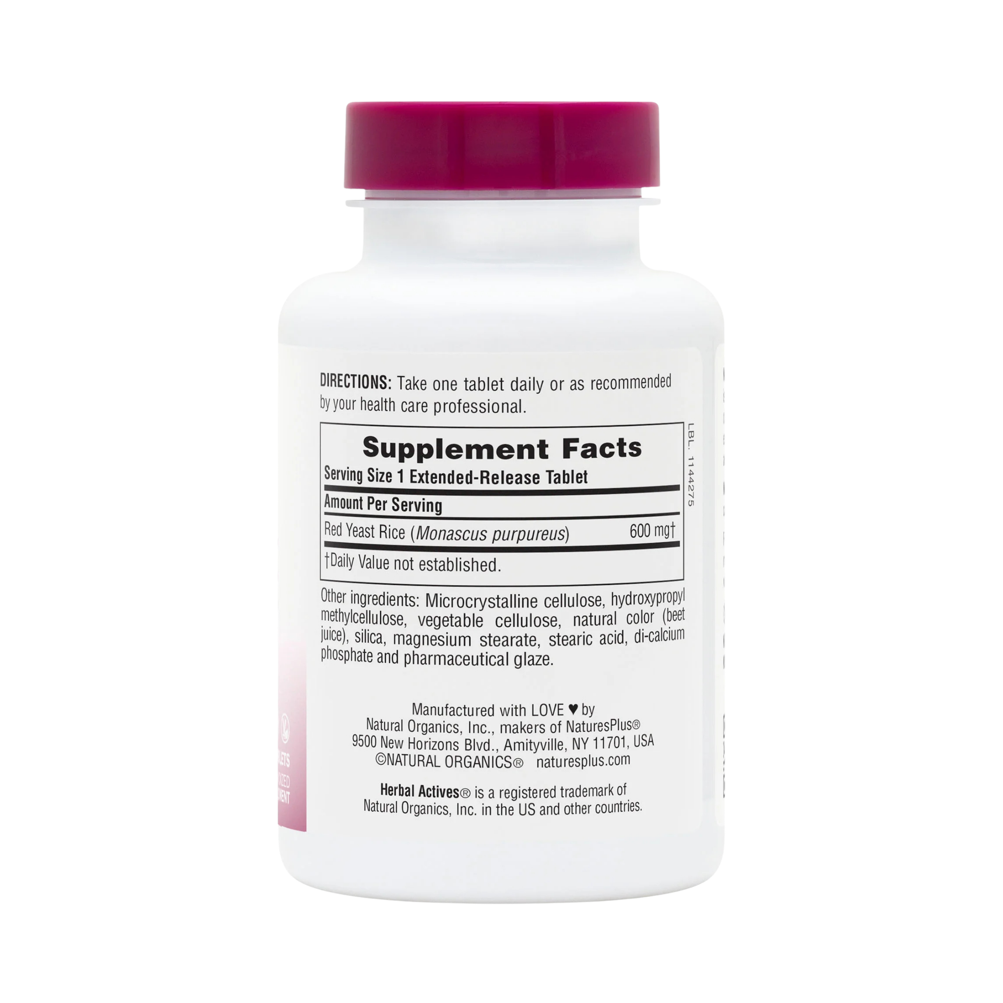 NaturesPlus, Herbal Actives, Red Yeast Rice, 600 Mg, 60 Vegetarian Tablets