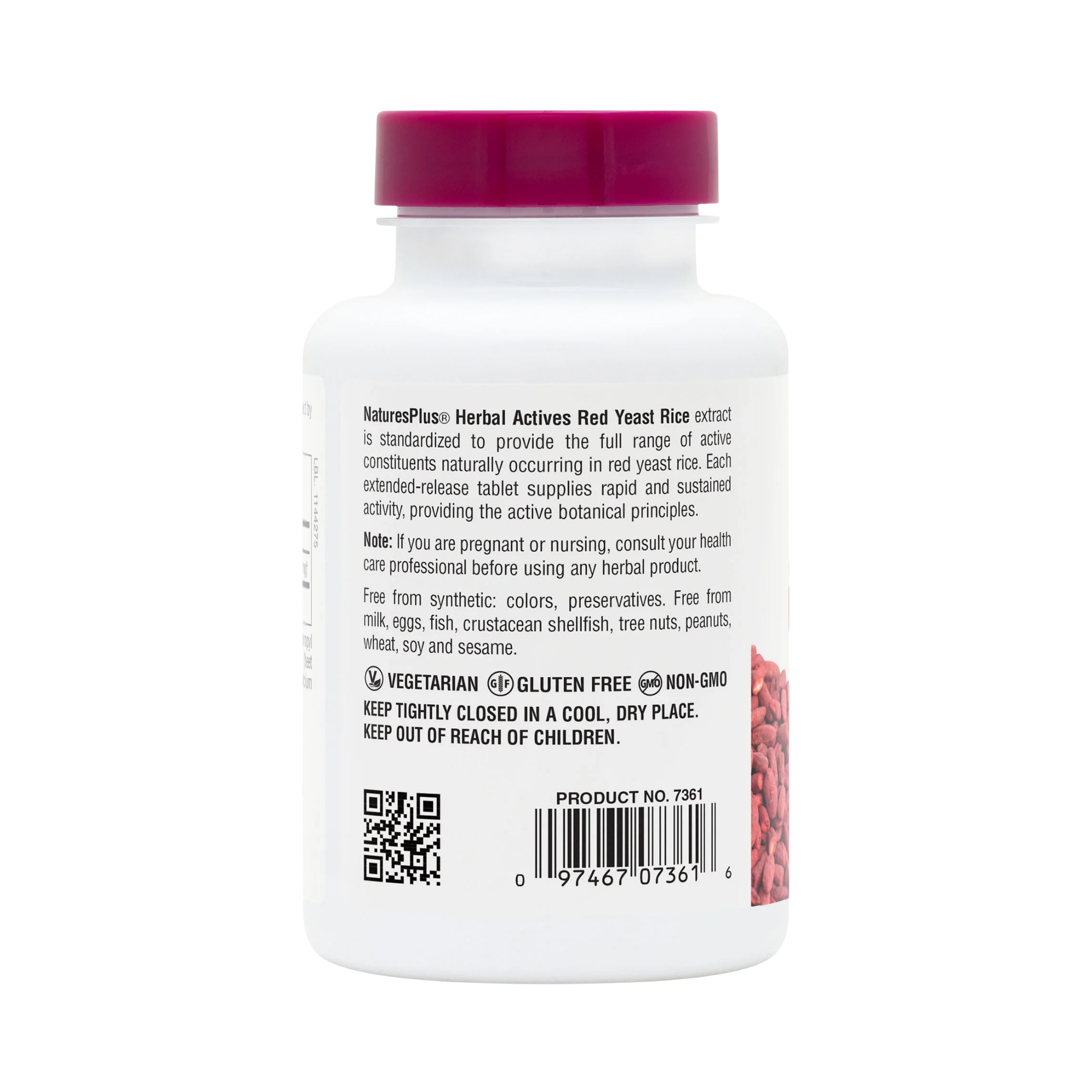 NaturesPlus, Herbal Actives, Red Yeast Rice, 600 Mg, 60 Vegetarian Tablets