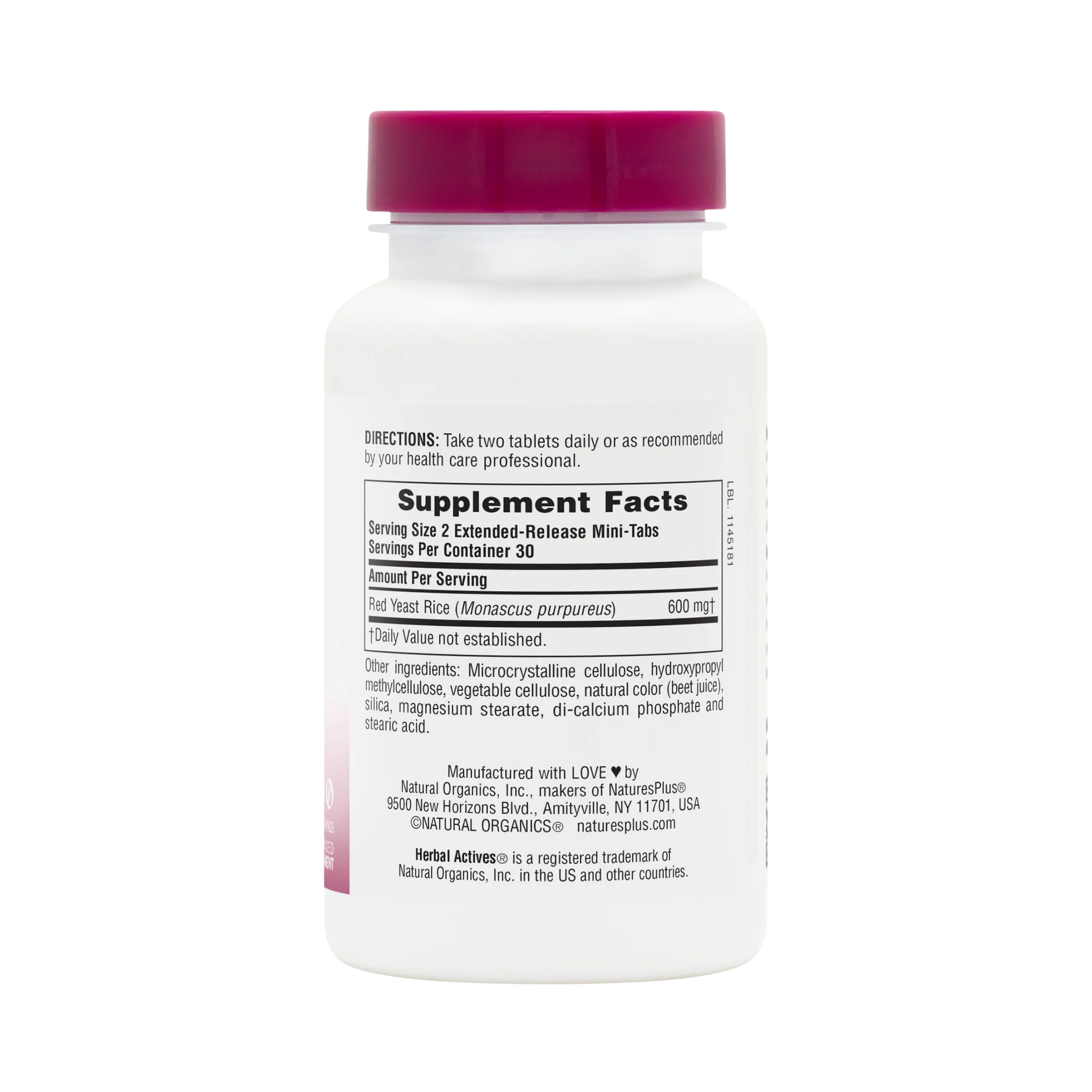 NaturesPlus, Herbal Actives, Red Yeast Rice, 60 Mini-Tablets