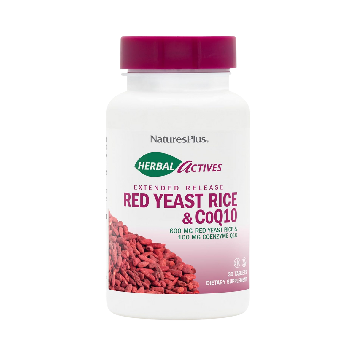 NaturesPlus, Herbal Actives Extended Release Red Yeast Rice, 600 Mg & Coq10 100, 30 Tablets