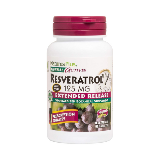 NaturesPlus, Herbal Actives Resveratrol, Extended Release, 125 Mg, 60 Vegetarian Tablets