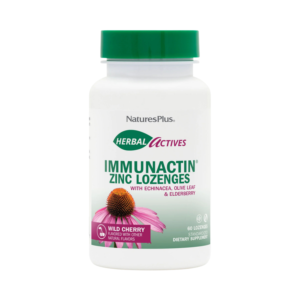 NaturesPlus, Herbal Actives, ImmunActin, Zinc Lozenges, Wild Cherry, 60 Lozenges