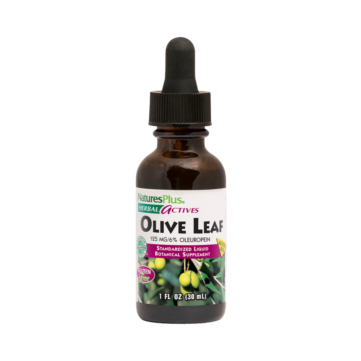 NaturesPlus, Herbal Actives, Olive Leaf, Alcohol Free, 125 Mg, 1 Fl Oz