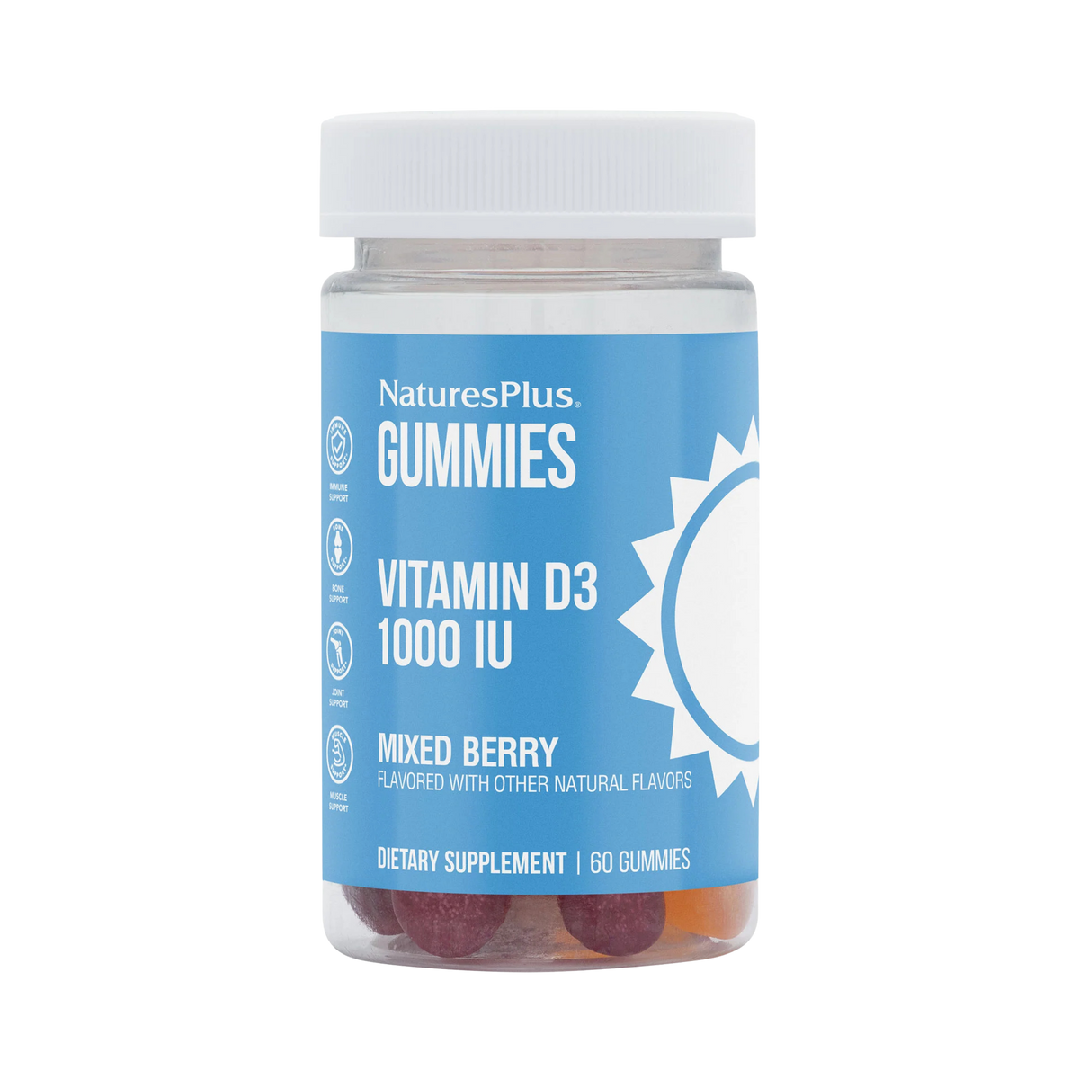 NaturesPlus, Vitamin D3 Gummies, Mixed Berry, 1,000 IU, 60 Gummies
