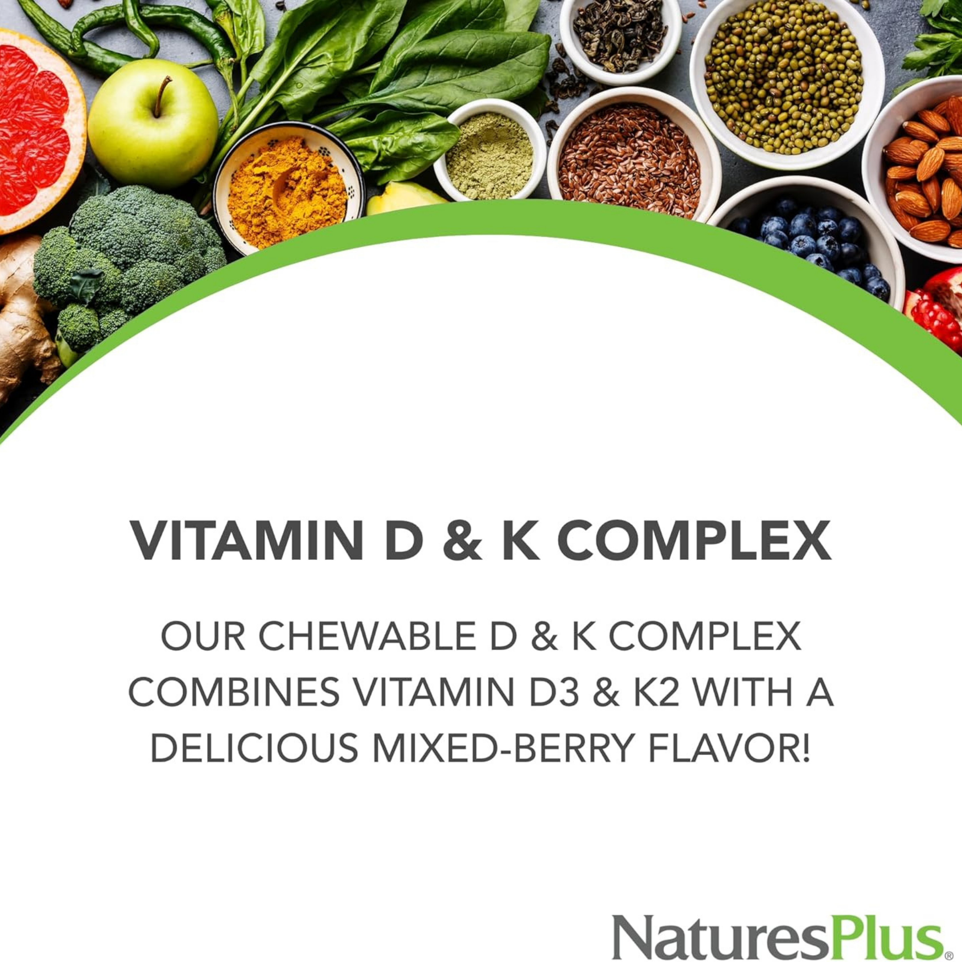 NaturesPlus, Chewable D & K Complex, Mixed Berry, 60 Tablets