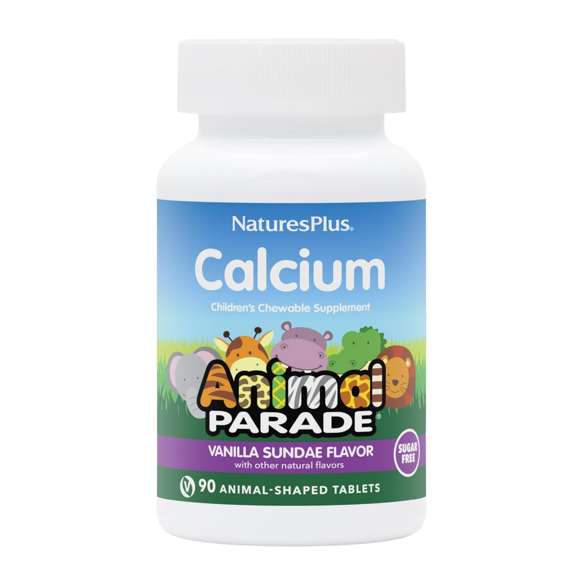 NaturesPlus, Animal Parade, Calcium Children’s Chewable Supplement, Vanilla Sundae, Sugar Free, 90 Animal-Shaped Tablets