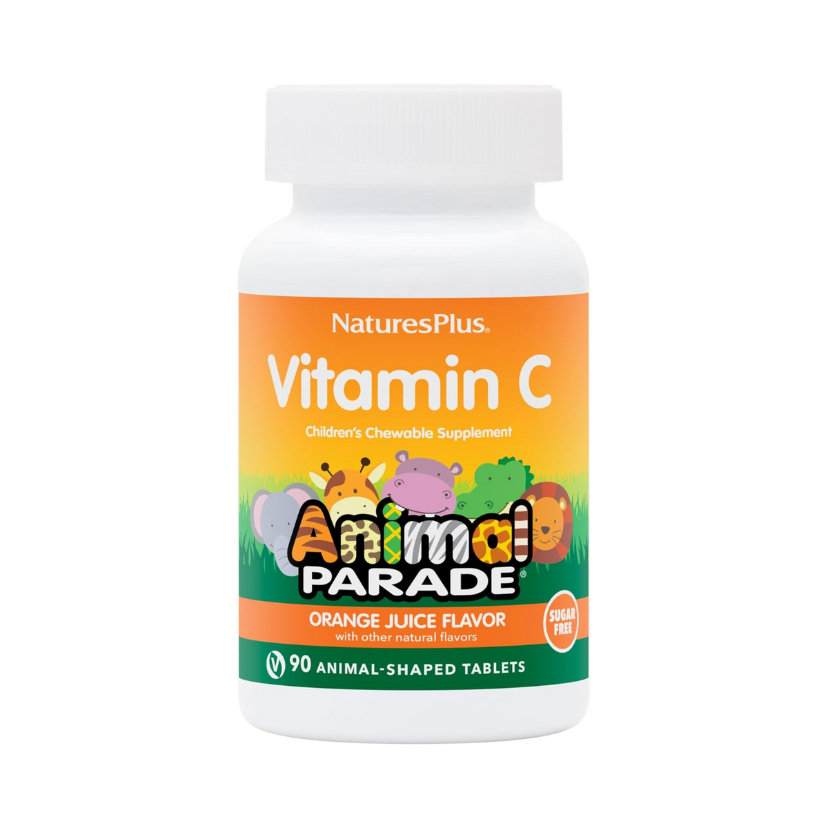 NaturesPlus, Animal Parade, Vitamin C, Children's Chewable Supplement, Sugar Free, Orange Juice, 90 Animal-Shaped Tablets