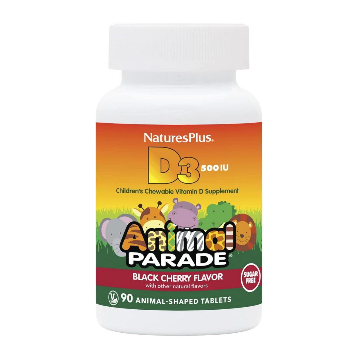 NaturesPlus, Animal Parade, Vitamin D3, Sugar Free, Black Cherry, 12.5 Mcg, 90 Animal-Shaped Tablets
