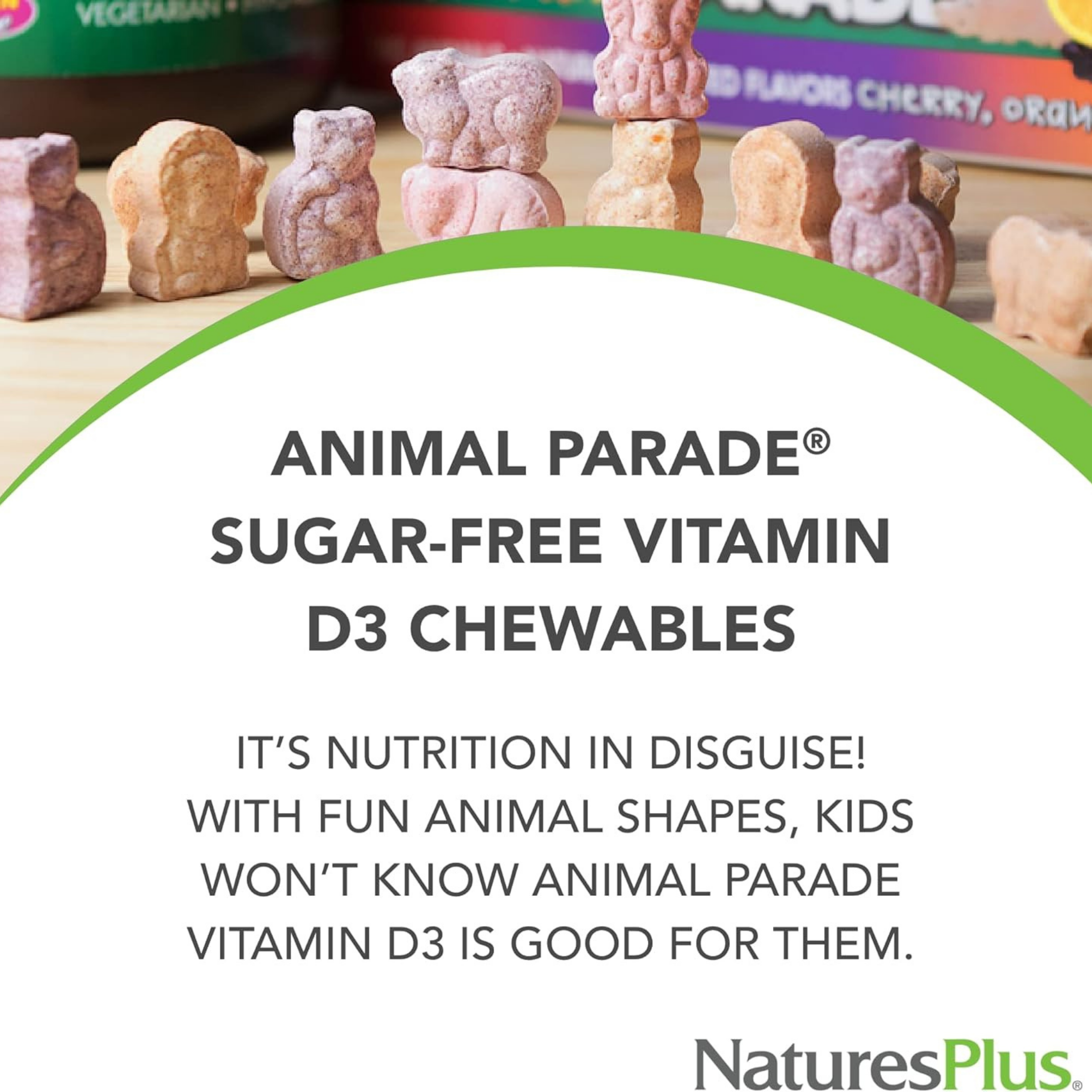 NaturesPlus, Animal Parade, Vitamin D3, Sugar Free, Black Cherry, 12.5 Mcg, 90 Animal-Shaped Tablets