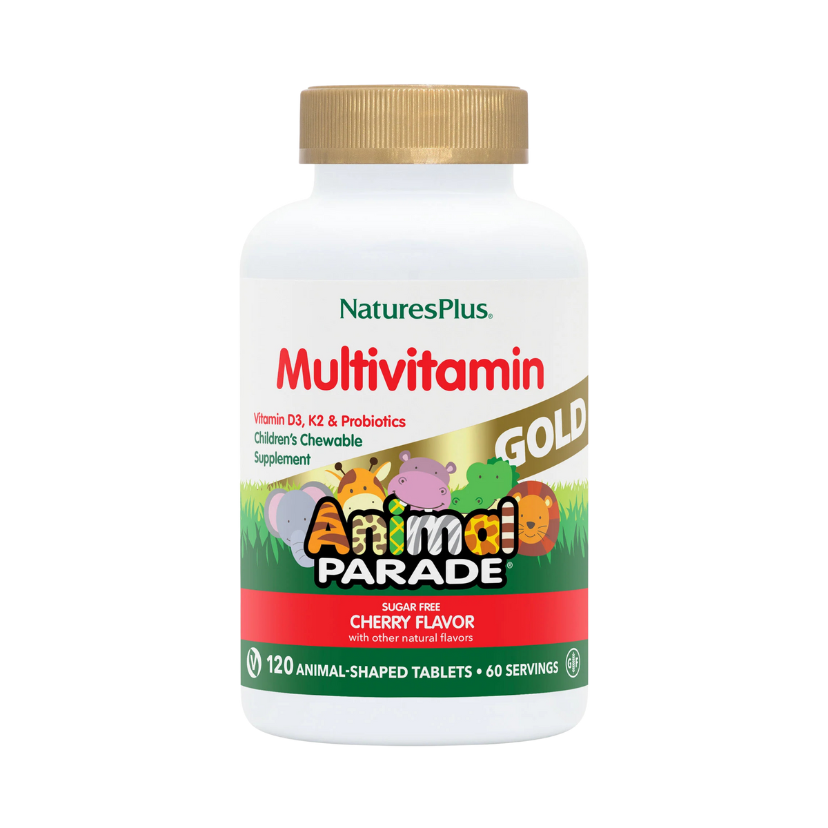 NaturesPlus, Animal Parade Gold, Children's Chewable Supplement, Cherry, 120 Animal-Shaped Tablets