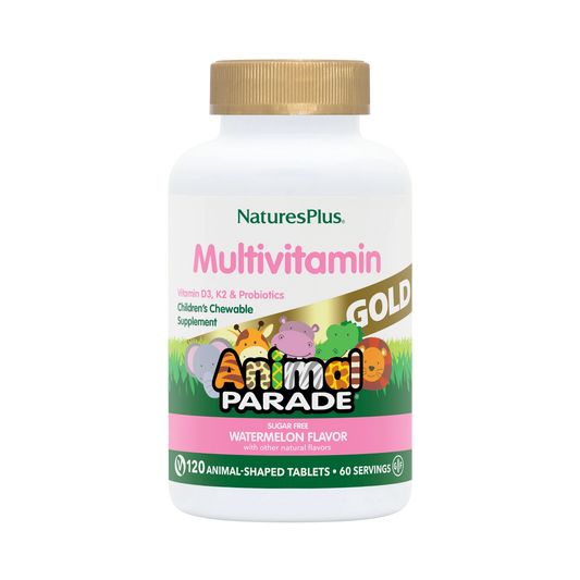 NaturesPlus, Animal Parade Gold, Children's Chewable Multivitamin Supplement, Watermelon, 120 Animal-Shaped Tablets