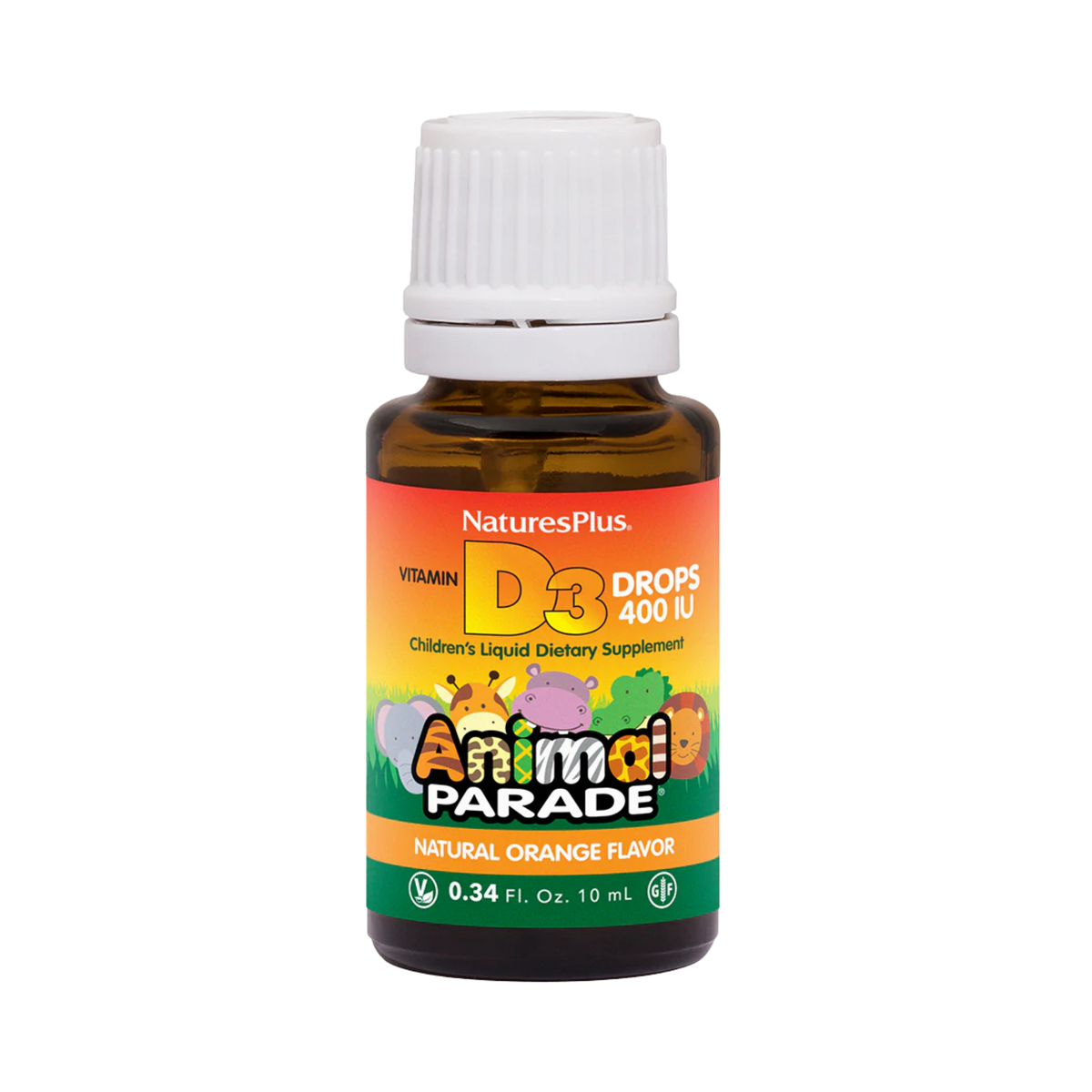 NaturesPlus, Animal Parade, Vitamin D3 Drops, Natural Orange, 10 Mcg, 0.34 Fl Oz