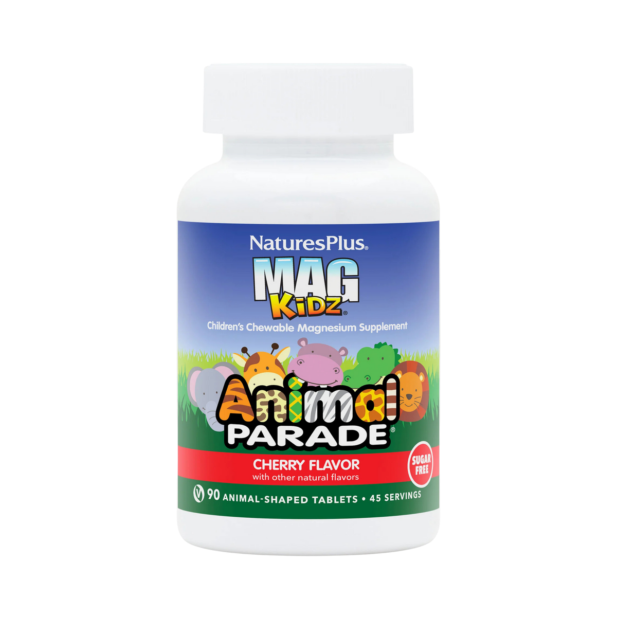 NaturesPlus, MagKidz, Animal Parade, Children's Chewable Magnesium, Cherry, 90 Animal-Shaped Tablets