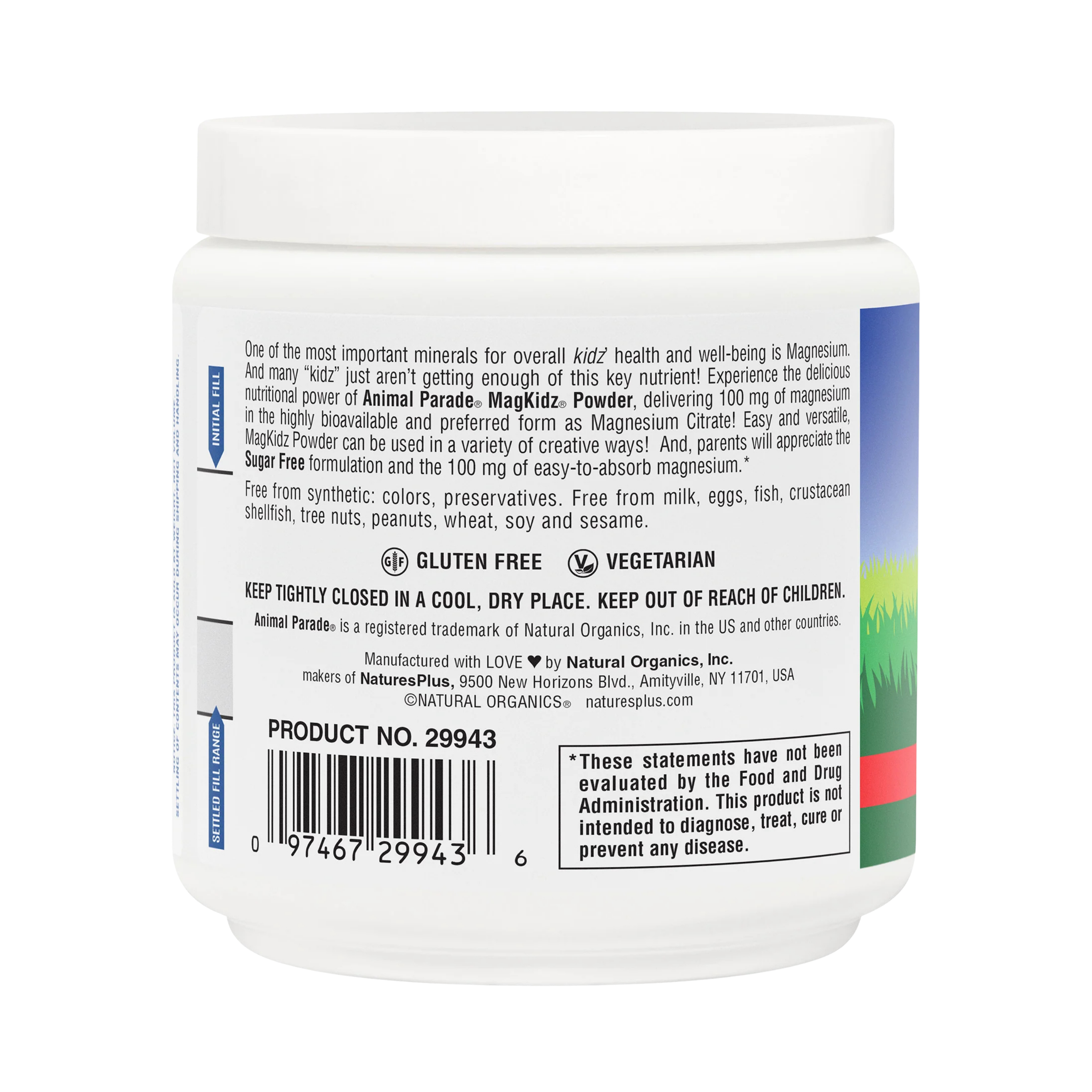 NaturesPlus, Mag Kidz, Animal Parade, Children's Magnesium Powder Supplement, Cherry, 0.38 Lb