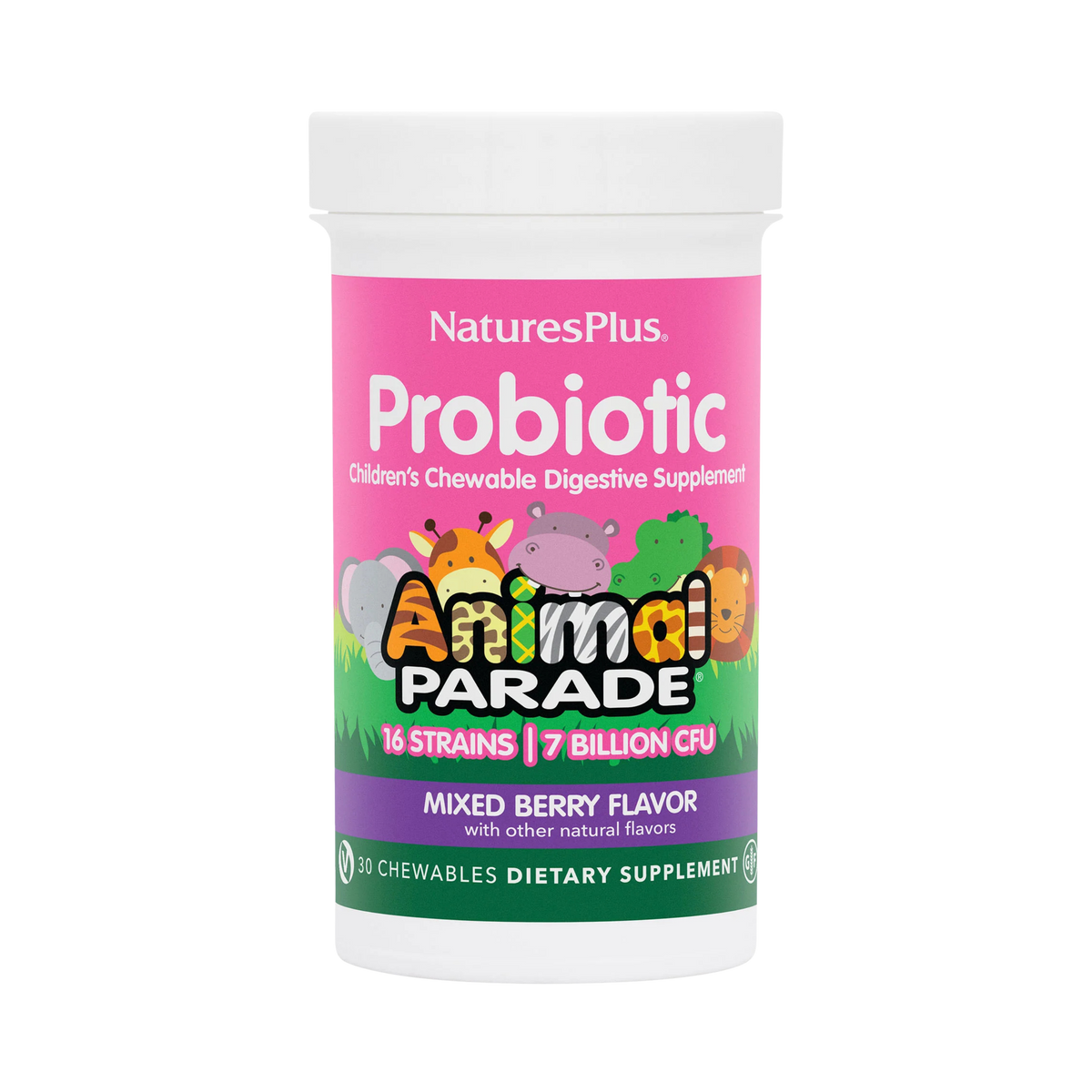 NaturesPlus, Probiotic, Children's Chewable Digestive Supplement, Mixed Berry, 7 Billion CFU, 30 Chewables