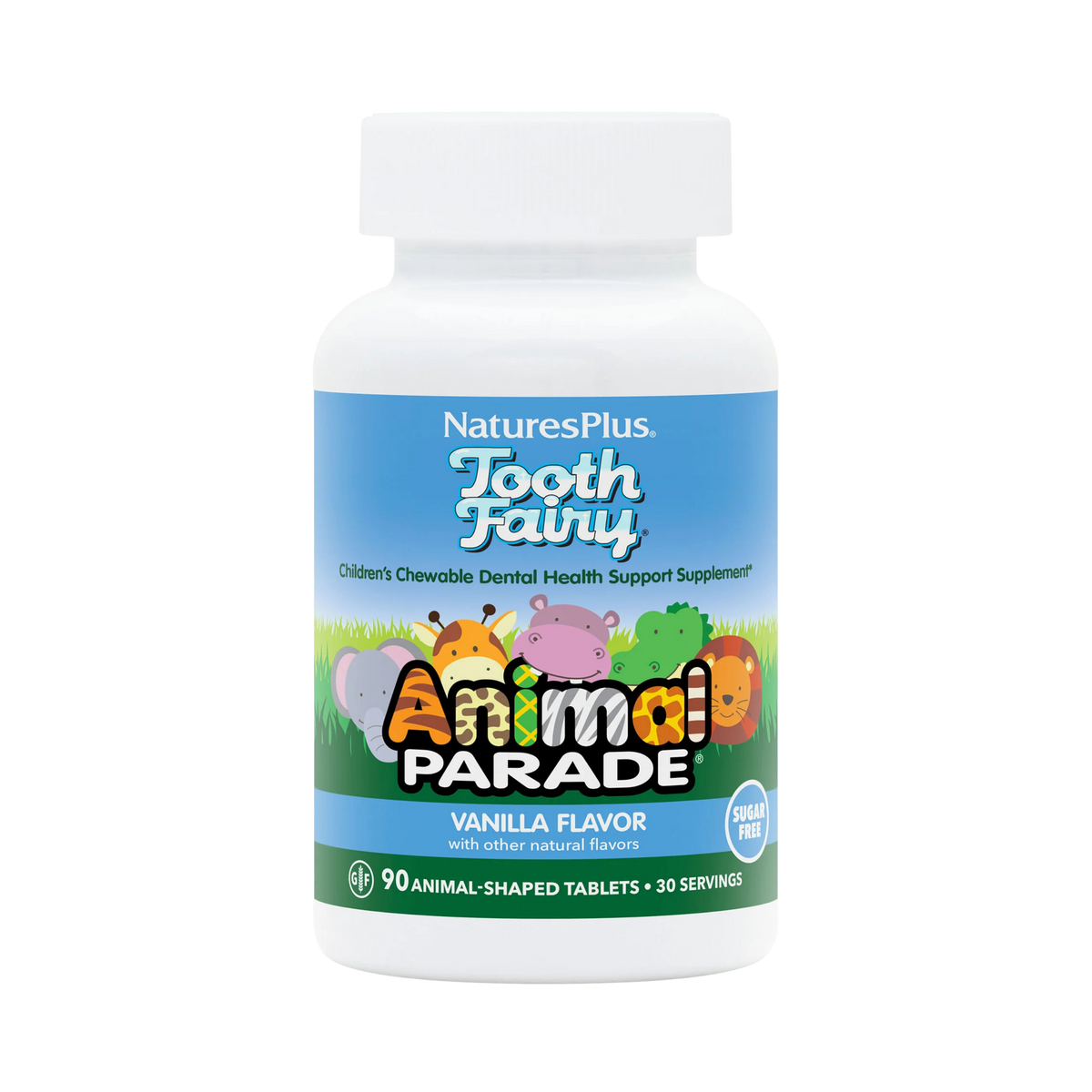 NaturesPlus, Source of Life, Animal Parade, Children's Chewable Tooth Fairy Probiotic, Vitamin D3 & Calcium, Vanilla, 90 Animal-Shaped Tablets
