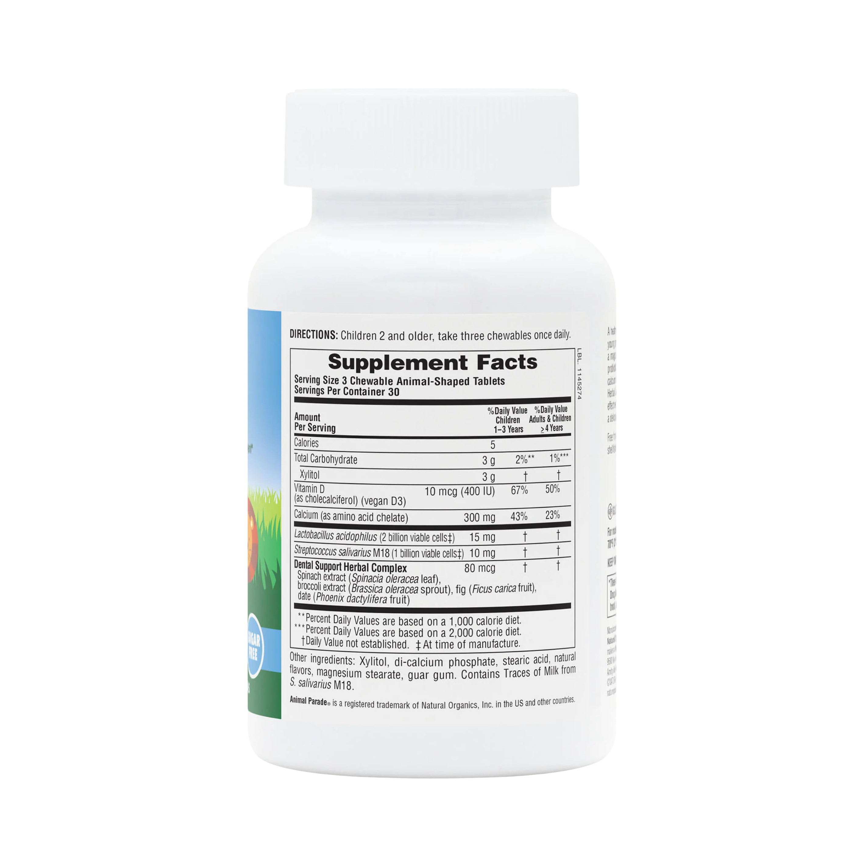 NaturesPlus, Source of Life, Animal Parade, Children's Chewable Tooth Fairy Probiotic, Vitamin D3 & Calcium, Vanilla, 90 Animal-Shaped Tablets